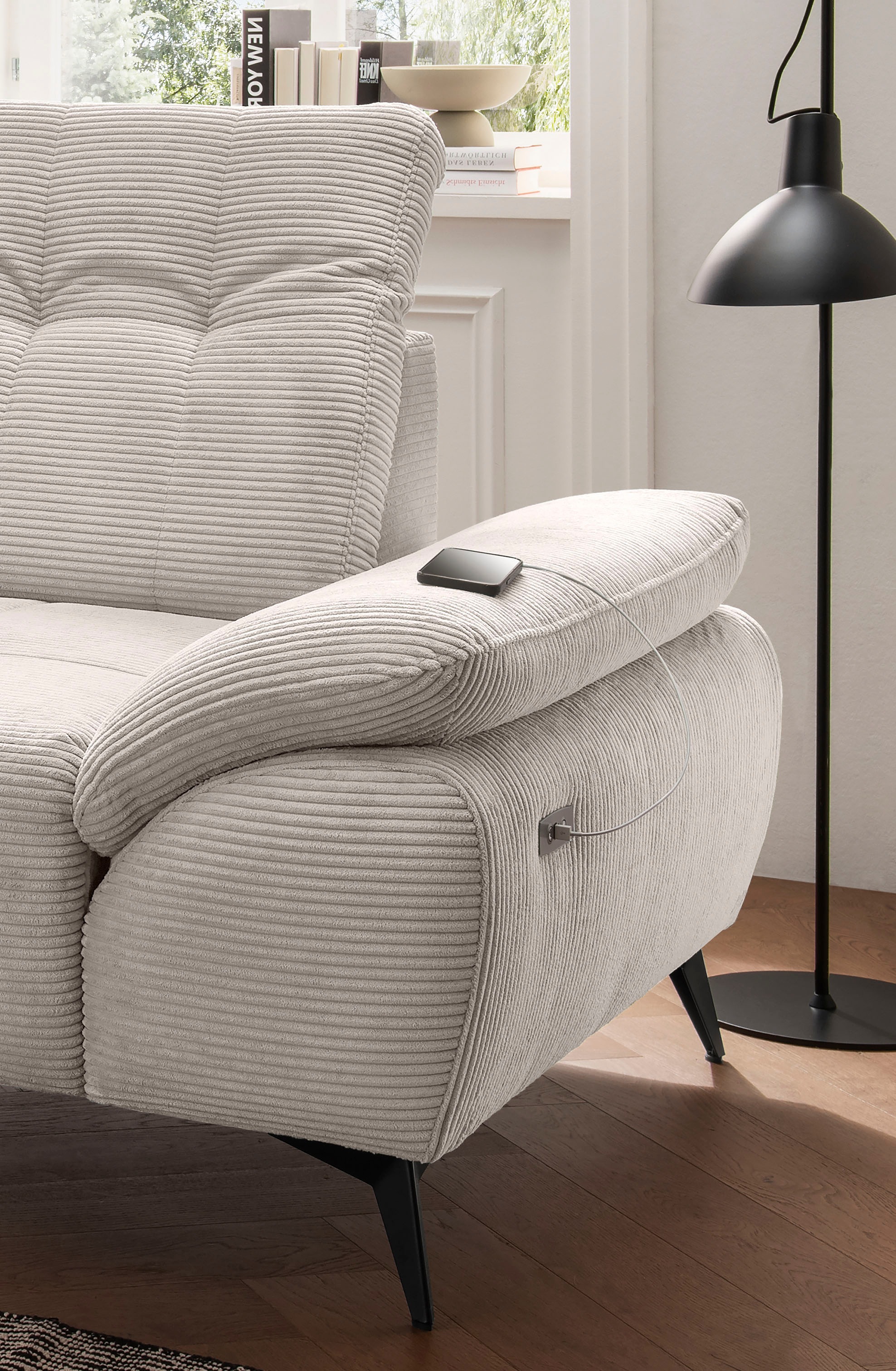Home affaire Ecksofa »Lazio modern und bequem, schmale Armlehnen, tolle Detailverarbeitung« zwei verschiedene Fußfarben wählbar