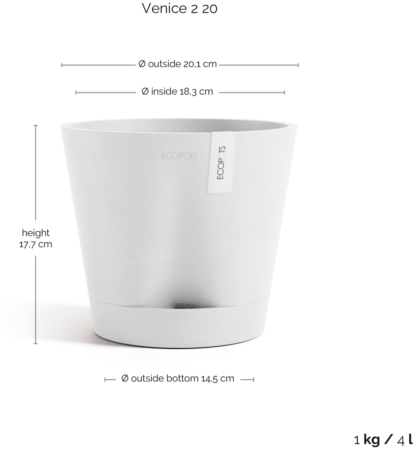 ECOPOTS Blumentopf »Venice 2 20 Weiß«, für den Innenbereich