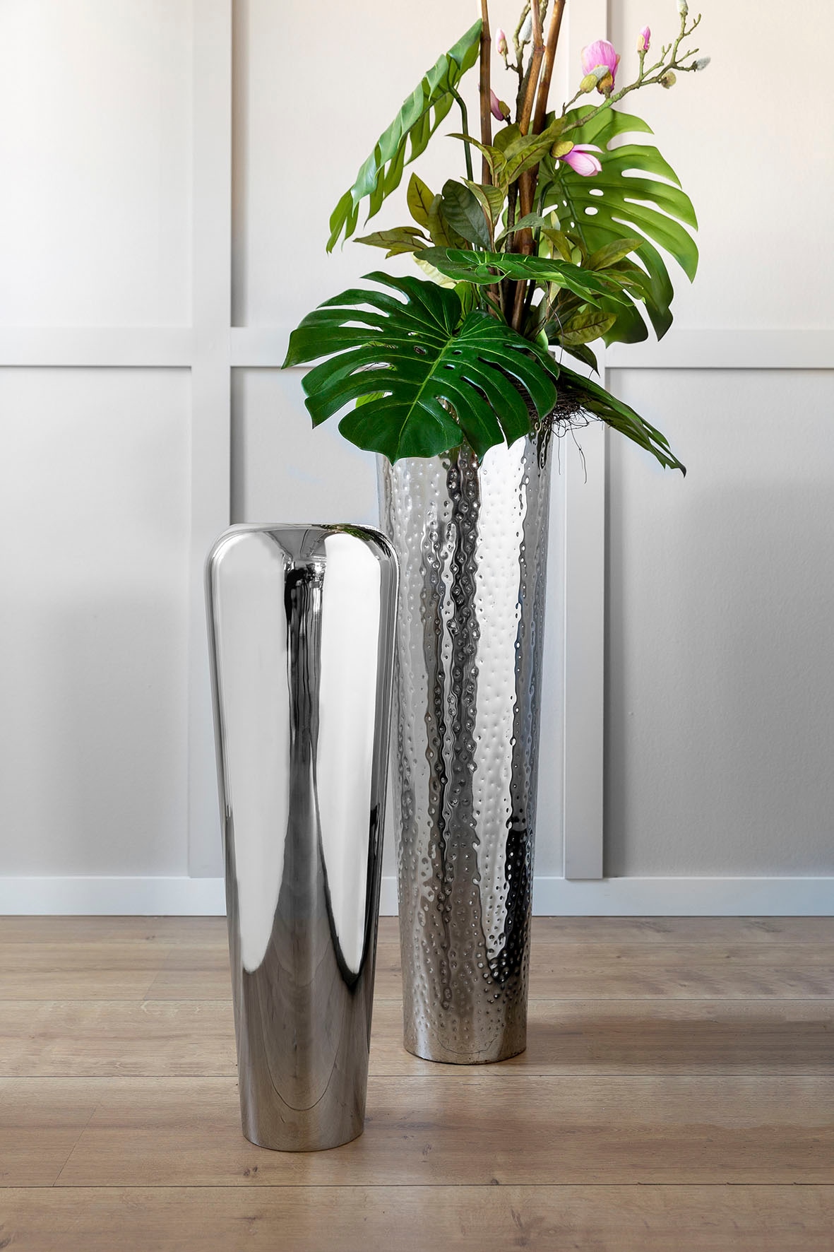 Fink Dekovase »TUTZI, mit gehämmerter Struktur« Vase aus Metall, vernickelt, Bodenvase
