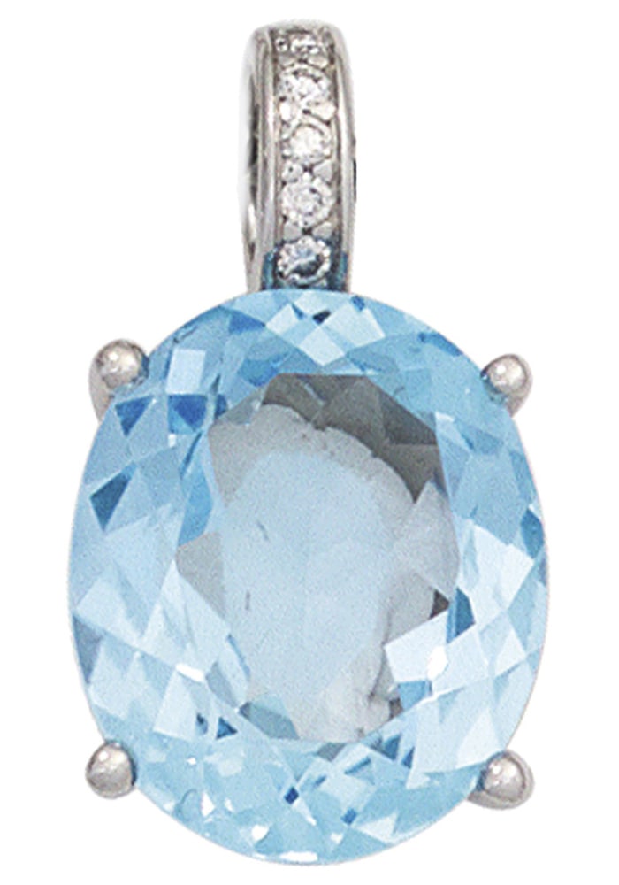 JOBO Kettenanhänger »Anhänger Weißgoldanhänger oval 17 mm«  14 Karat 585 Weißgold mit Blautopas und 5 Diamanten