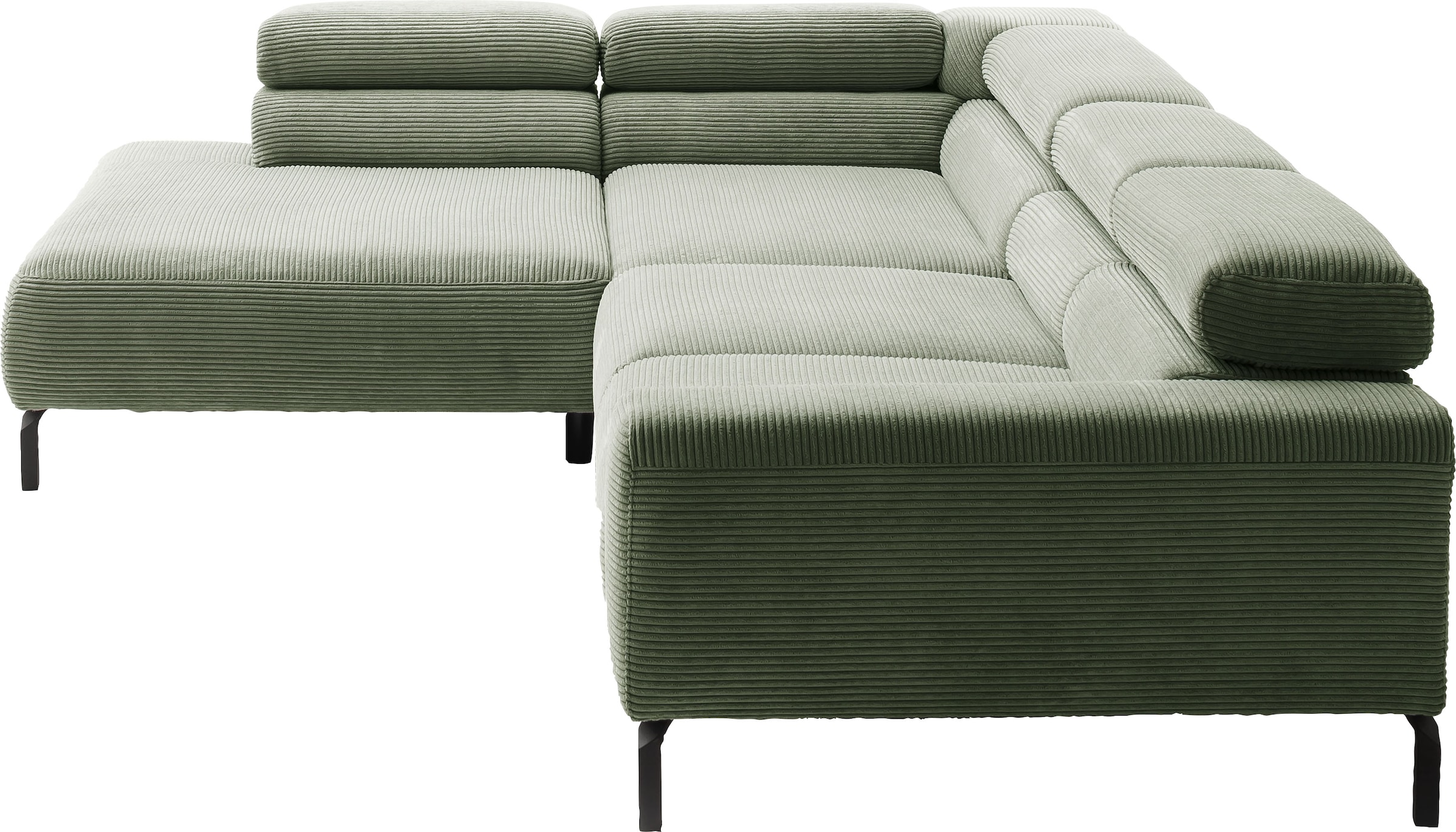Places of Style Ecksofa »Antonelli, L-Form, inkl. Kopfteilverstellung, Breite 312 cm«, ohne Sitztiefenverstellung, in Cord, oliv