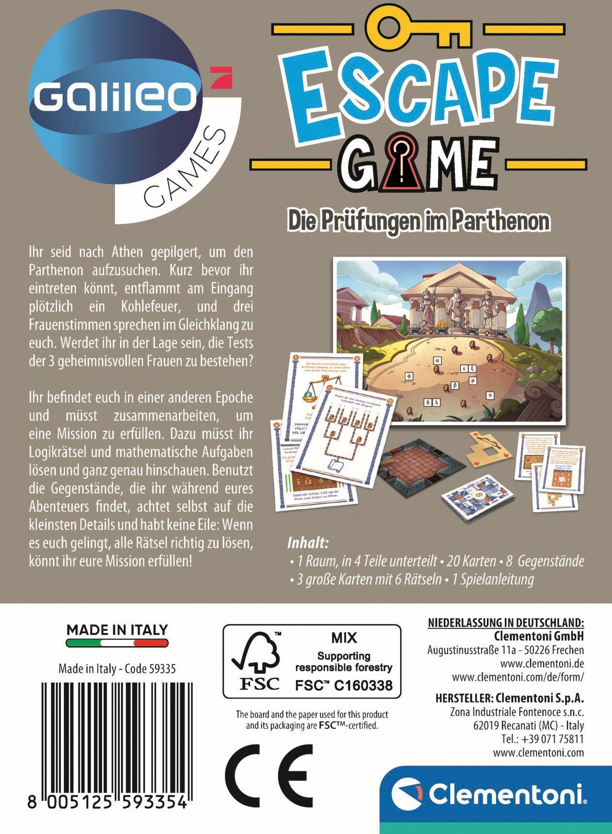 Clementoni® Spiel »Galileo, Escape Game Die Prüfungen im Parthenon«, Made in Europe