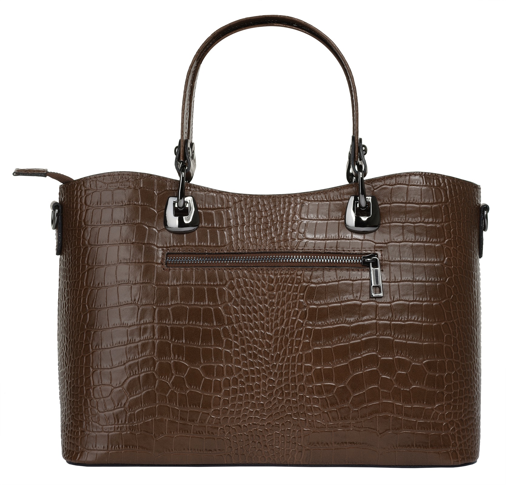 Henkeltasche CLUTY, Damen, Gr. B/H/T: 32cm x 22cm x 11cm onesize, braun, Leder, Reptilienprägung, Taschen, echt Leder, Made in Italy 3