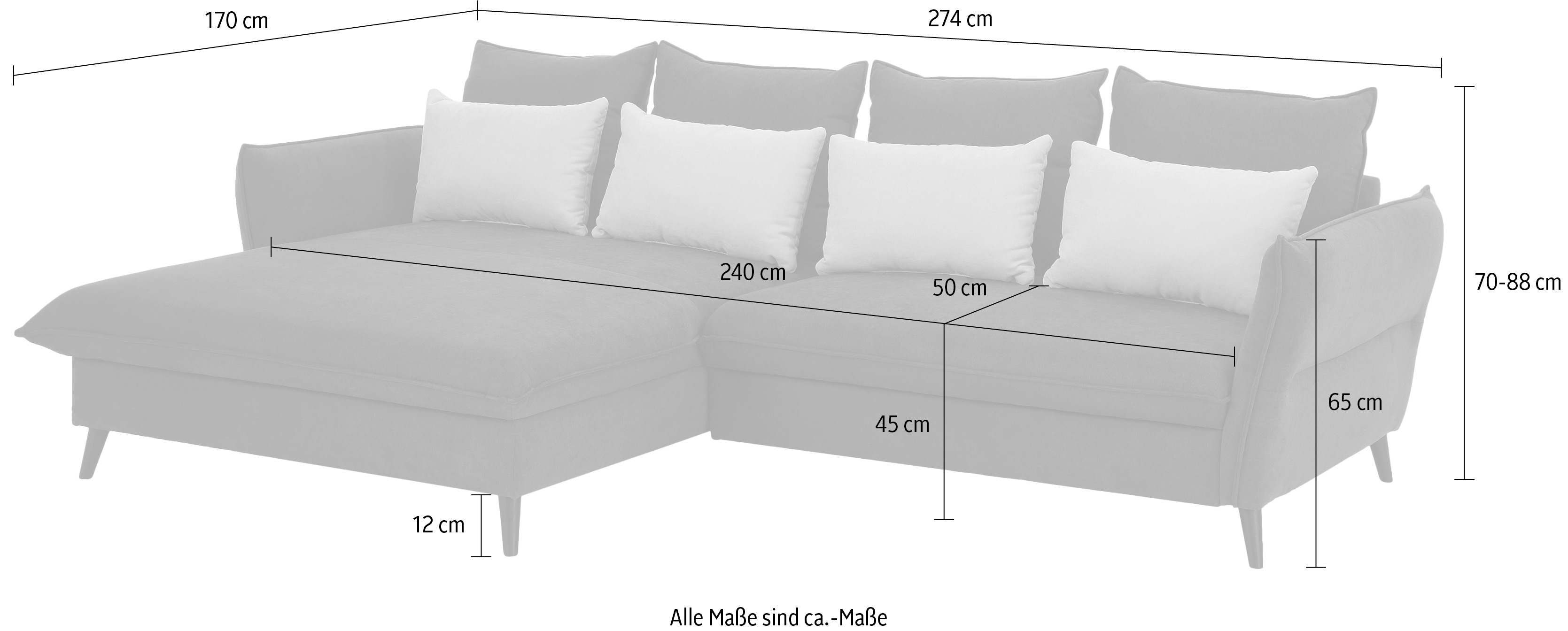 Thumbnail - Home affaire Ecksofa "Tirano, moderne Optik, komfortabel, Breite 274cm,L-Form" wahlweise mit Bettfunktion und Bettkasten