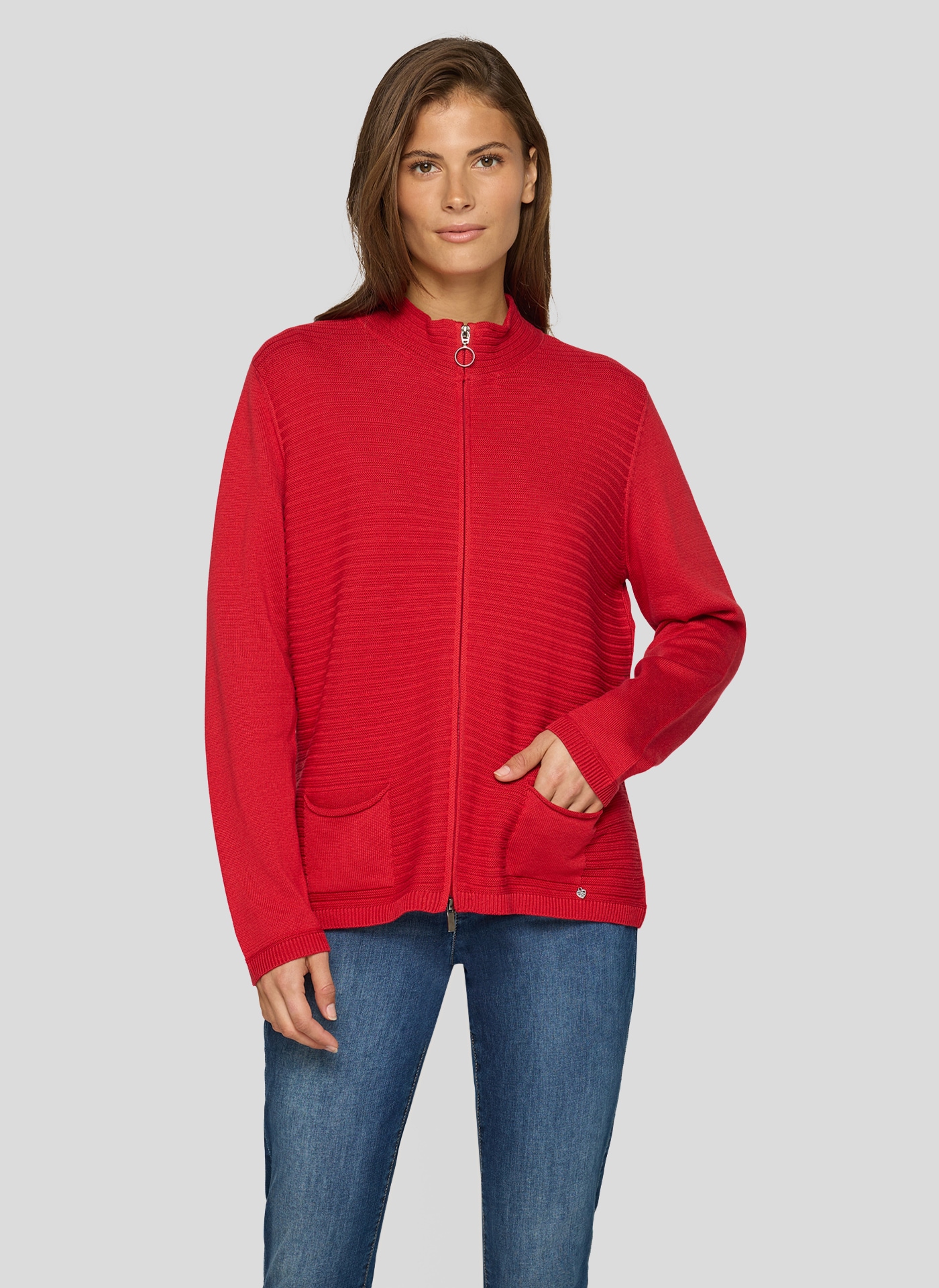 Rabe Strickjacke mit Reißverschluss und Stehkragen günstig online kaufen