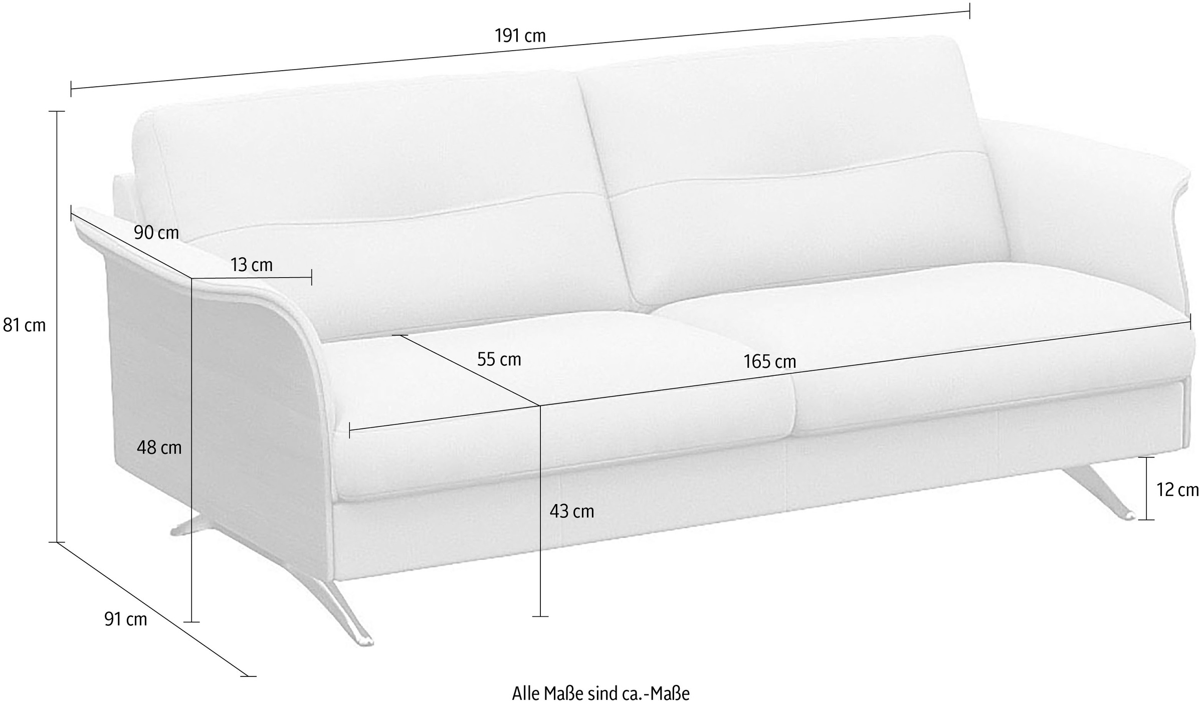 FLEXLUX 2,5-Sitzer »Glow Sofa, Couch,«, Premium-Sitz: Kaltschaum & Federkern, Arml. Walnuss, Fuß Alu