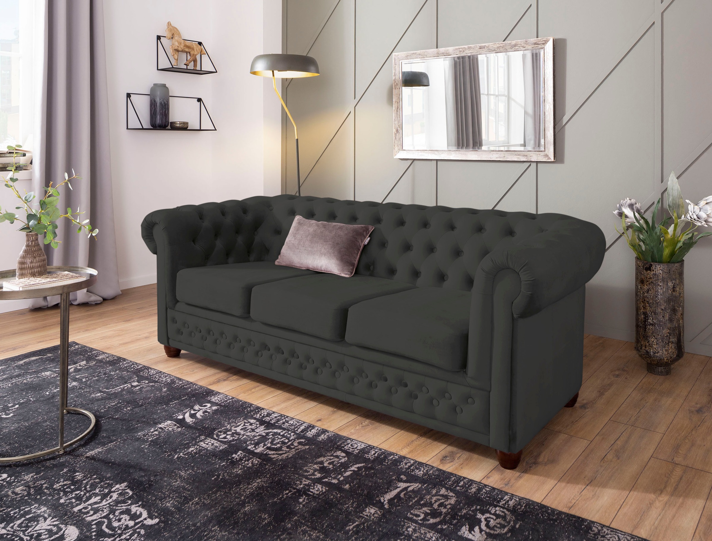 Home affaire Chesterfield-Sofa »New Castle«, mit hochwertiger Knopfheftung in Chesterfield-Design, B/T/H: 203/86/72