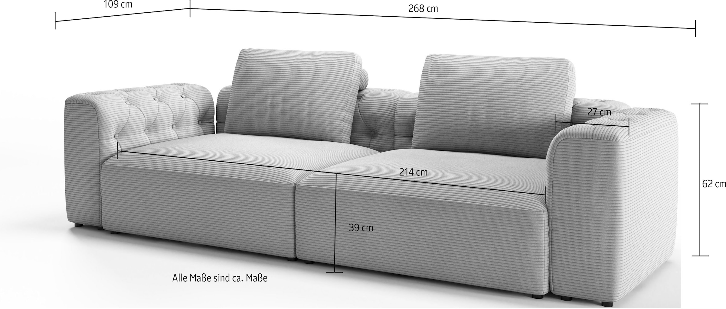 RAUM.ID 2,5-Sitzer »Cushid«, Modulsofa, bestehend aus 2 Teilen, Breite 268  cm | BAUR