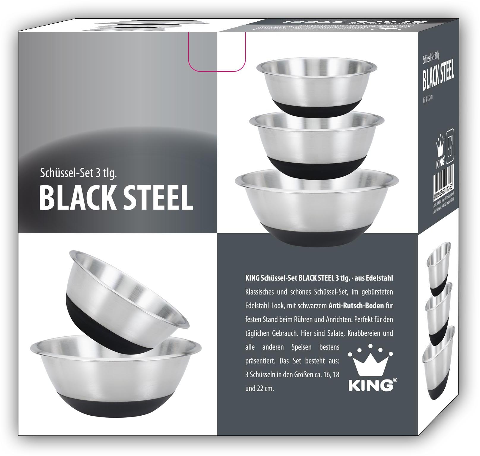 KING Schüssel »Black Steel«, 3 tlg., aus Edelstahl, für den täglichen  Gebrauch kaufen | BAUR