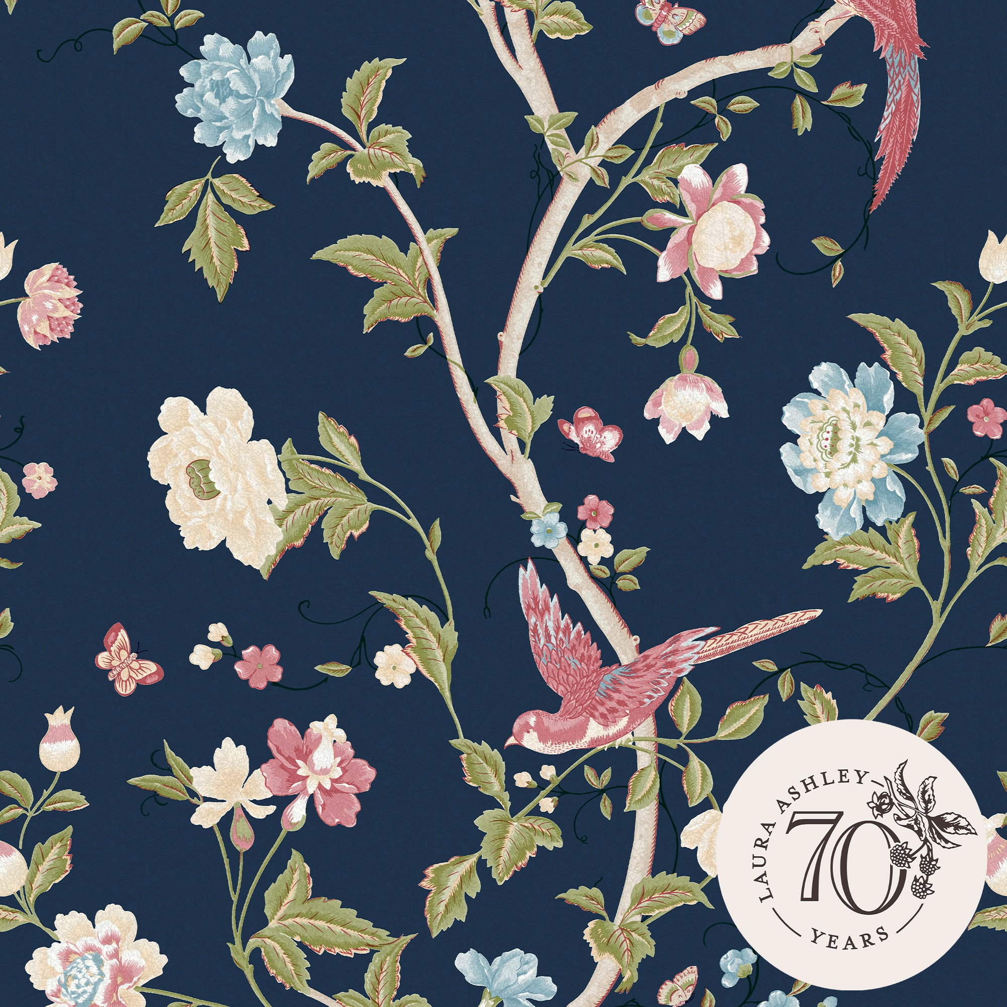 Laura Ashley - Papier peint intissé Summer Palace Midnight 1005 x 52cm Bleu