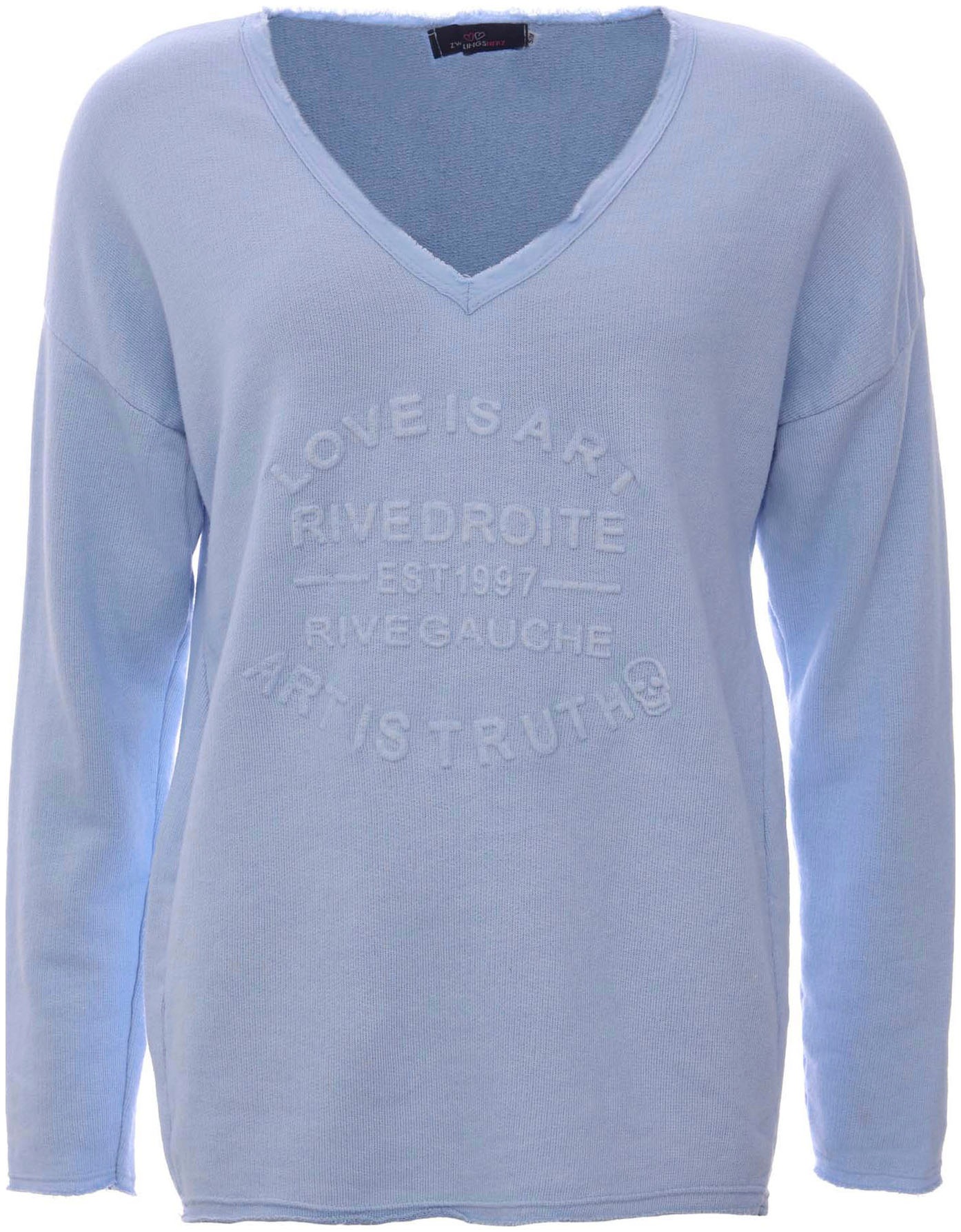 Zwillingsherz Sweatshirt, ausgefranster V-Ausschnitt, Vintage Look, Langarm günstig online kaufen