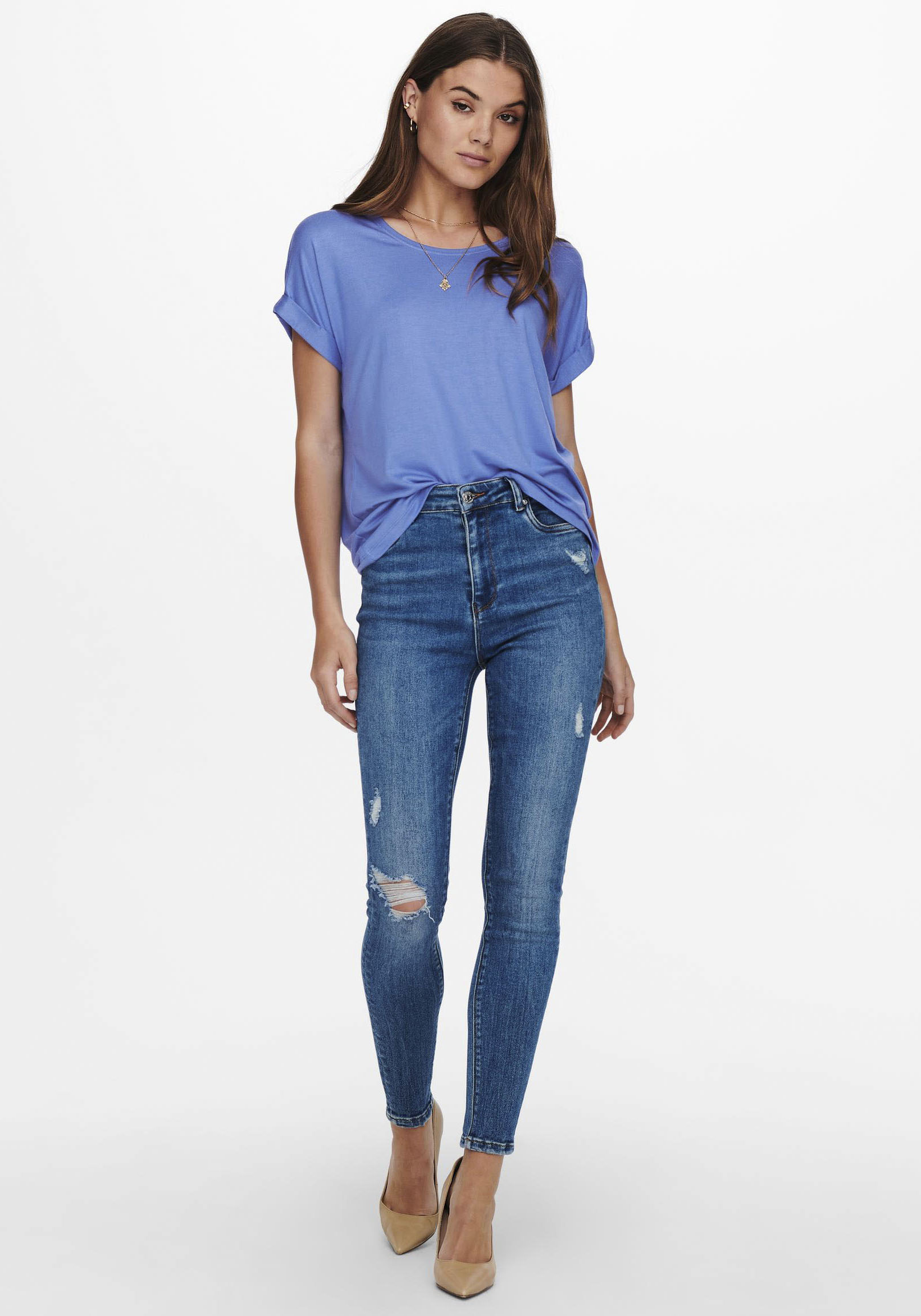 Thumbnail - ONLY T-Shirt "ONLMOSTER – Kurzarmshirt mit Aufschlag und klassischem Look" unifarben, casual, regular fit, Viskosemischu...