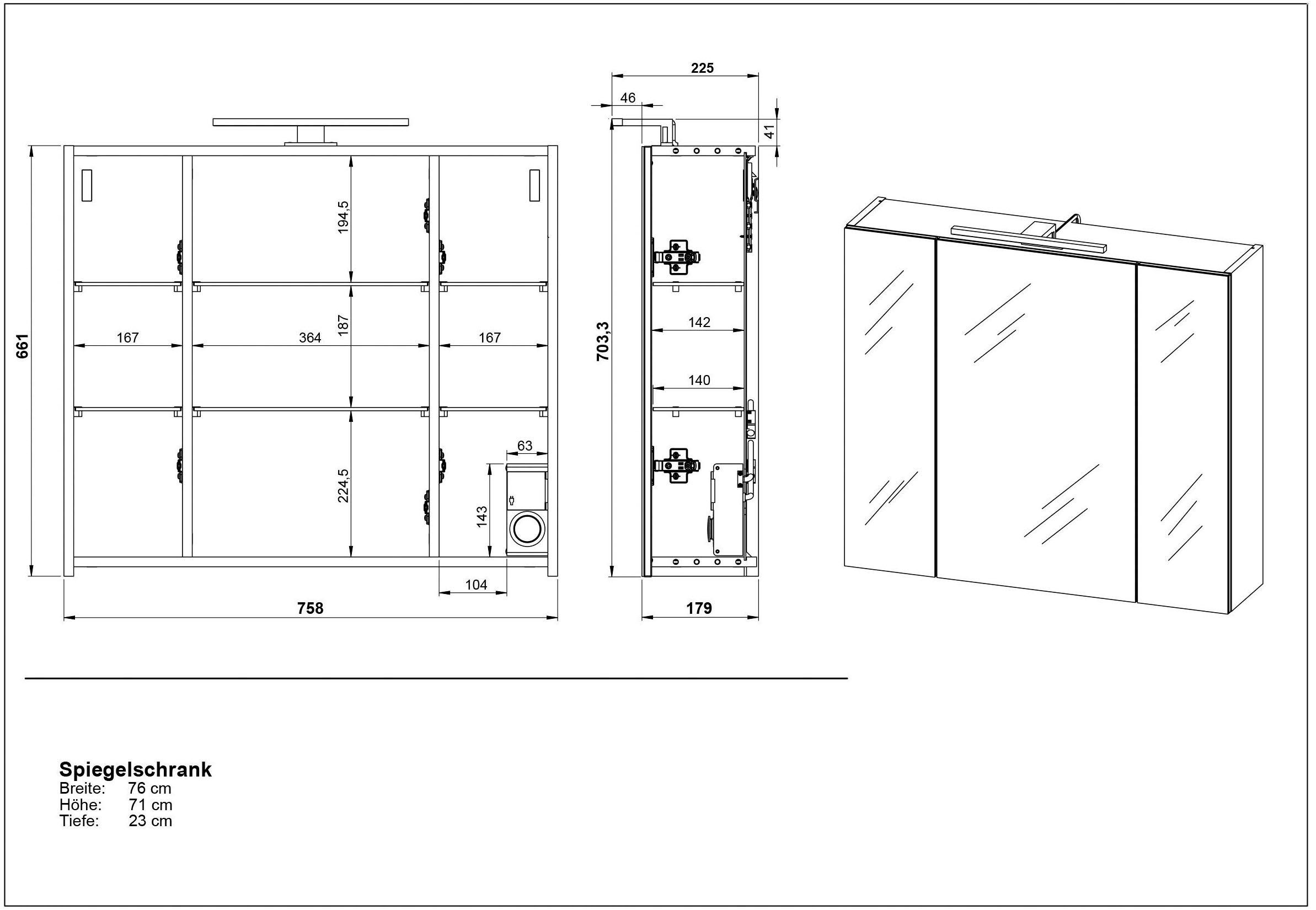 GERMANIA Badmöbel-Set »Crandon«, (3 St.), inkl. WT-Unterschrank, Spiegelschrank und Schrank