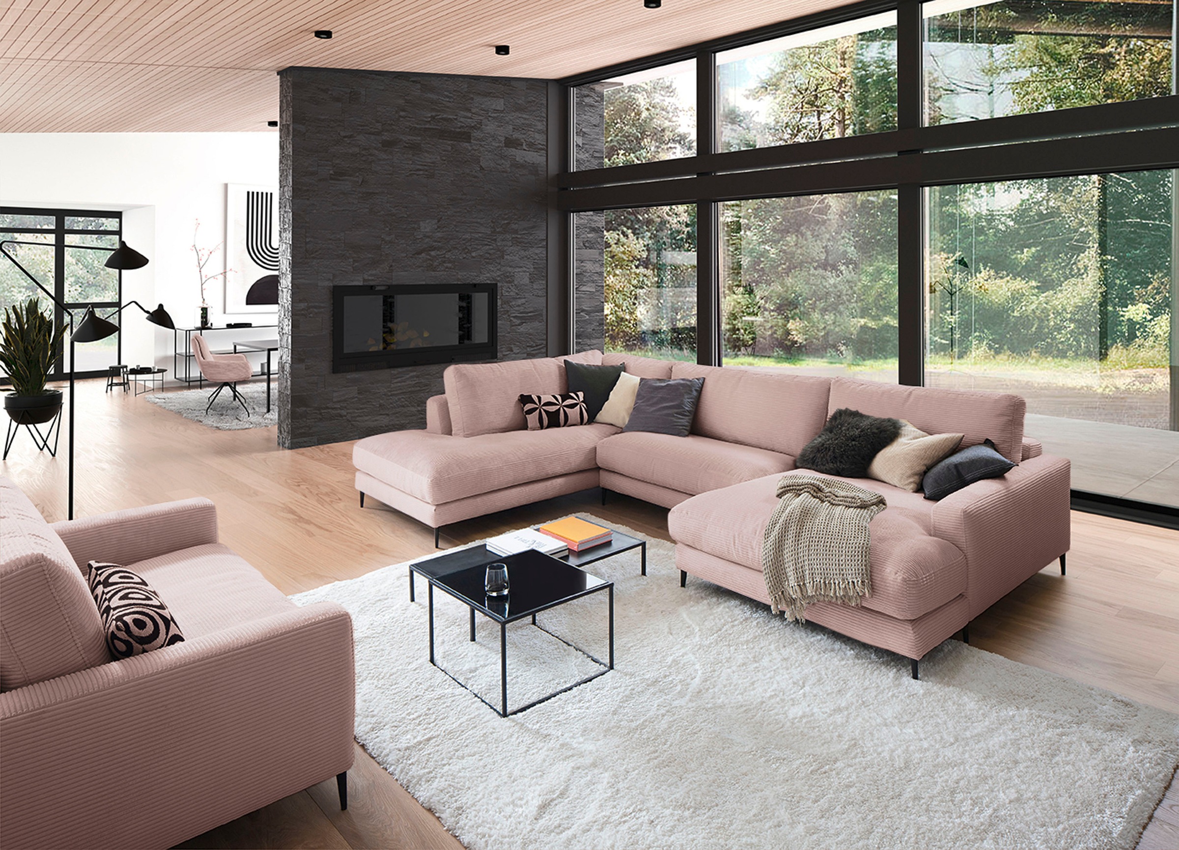 INOSIGN Wohnlandschaft »Downtown XXL B/T/H: 341/223/84 cm Loungemöbel zum Relaxen«, weicher Sitzkomfort, Cord-Bezug, weicher Sitzkomfort U-Form