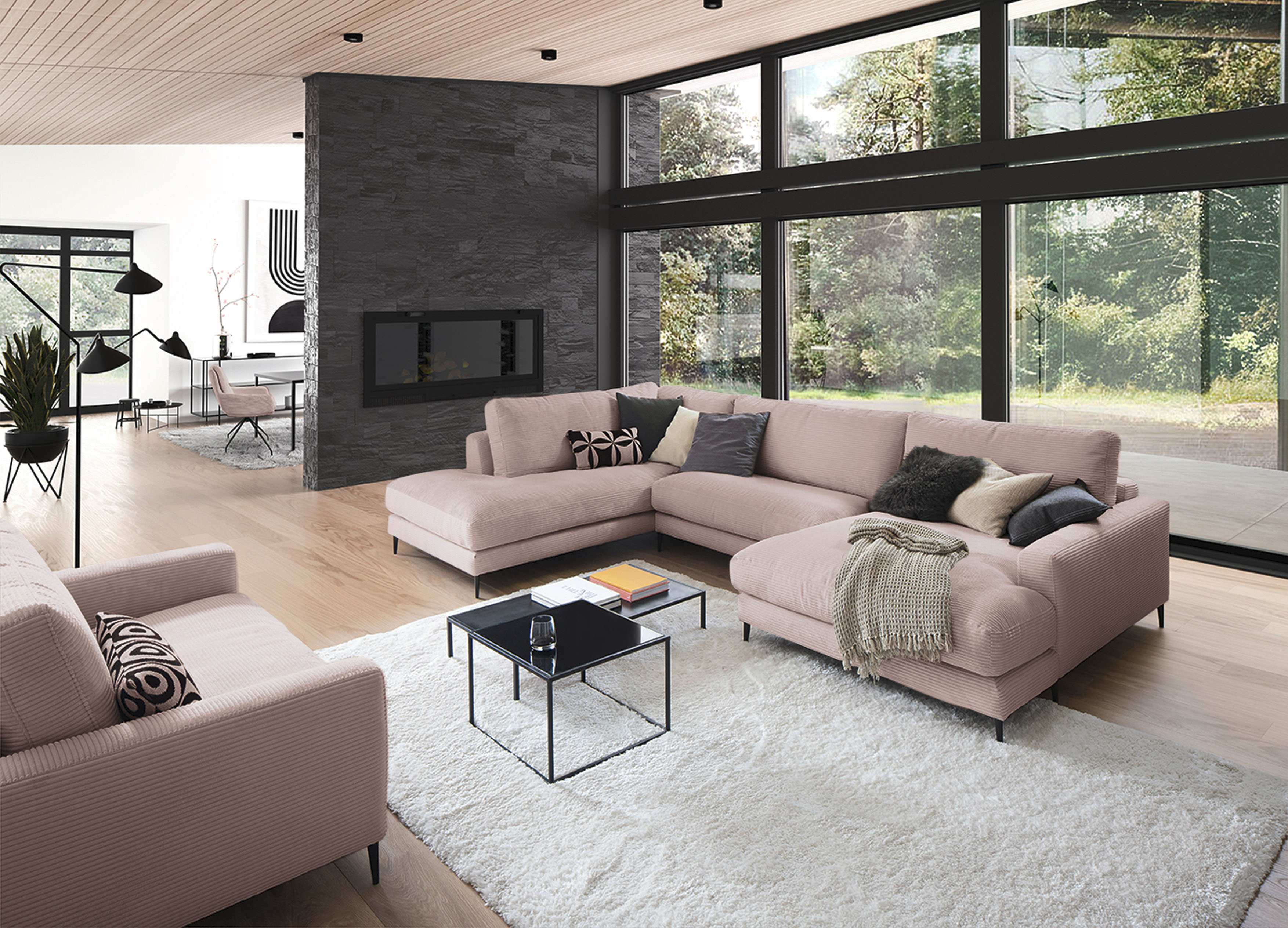 Home affaire Wohnlandschaft "Downtown XXL B/T/H: 341/223/84 cm Loungemöbel zum Relaxen" weicher Sitzkomfort, Cord-Bezug, weicher Sitzkomfort U-Form