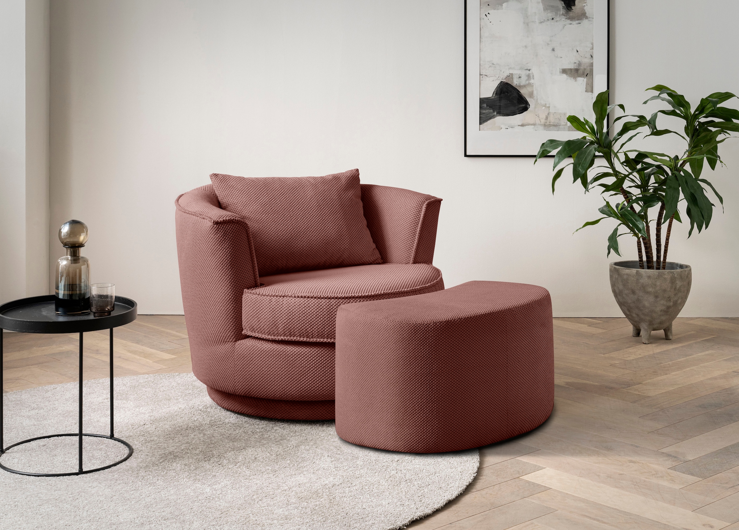 Leonique Drehsessel "MAISIE, Love Seat,Lese-Sessel,Sessel-Set, mit Hocker", (2 St.), in MEGA CORD und Web-Velours, drehb