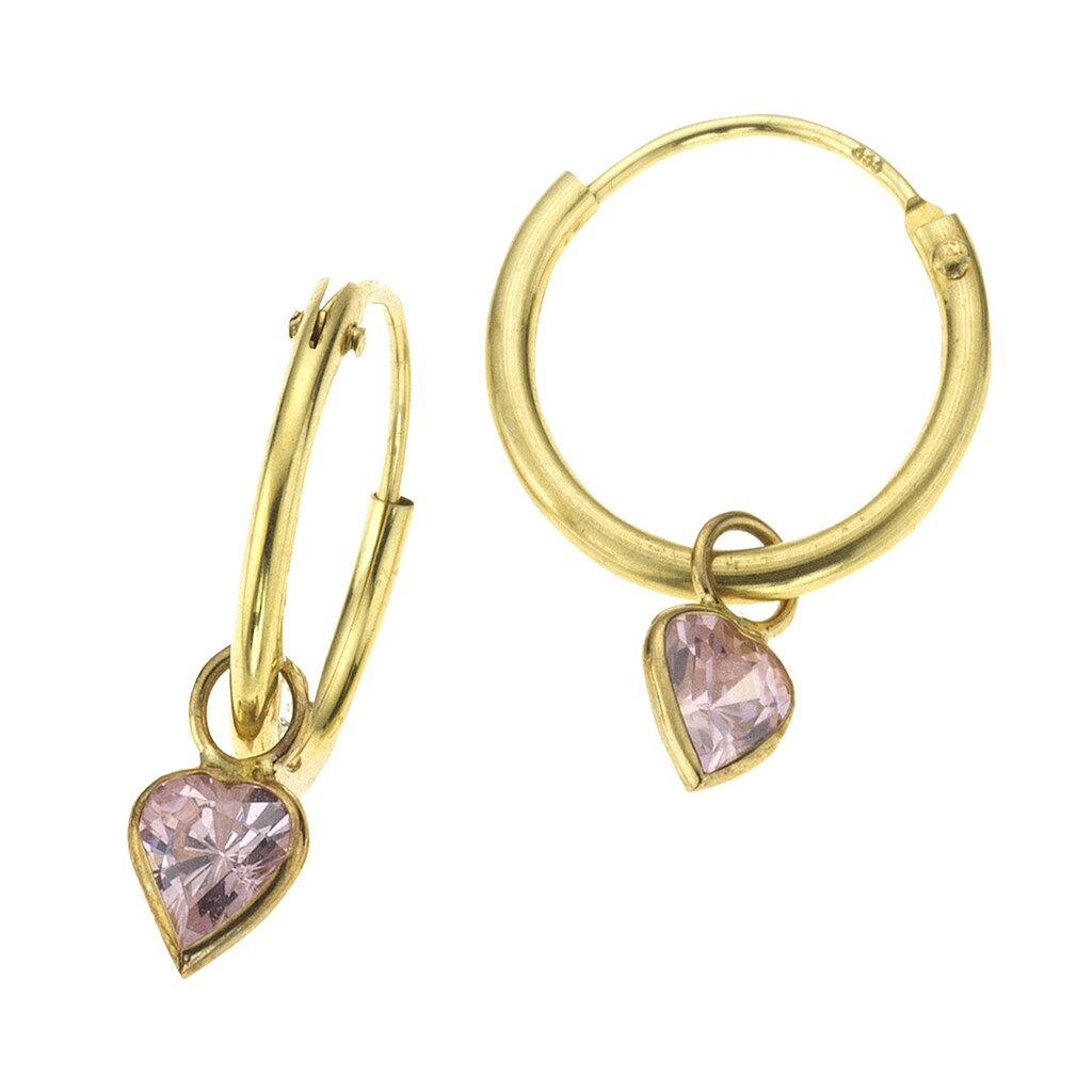 Zeeme Paar Creolen »333/- Gelbgold Herz Zirkonia pink«