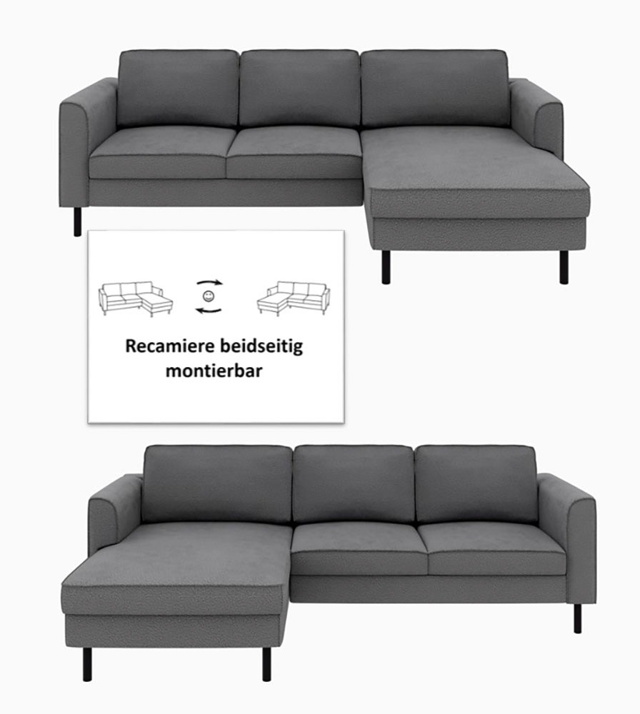 Thumbnail - Home affaire Ecksofa "Booster II, whlw. mit Schlaffunktion & Bettkasten, Fuß schwarz" Recamiere beidseitig montierbar, S...