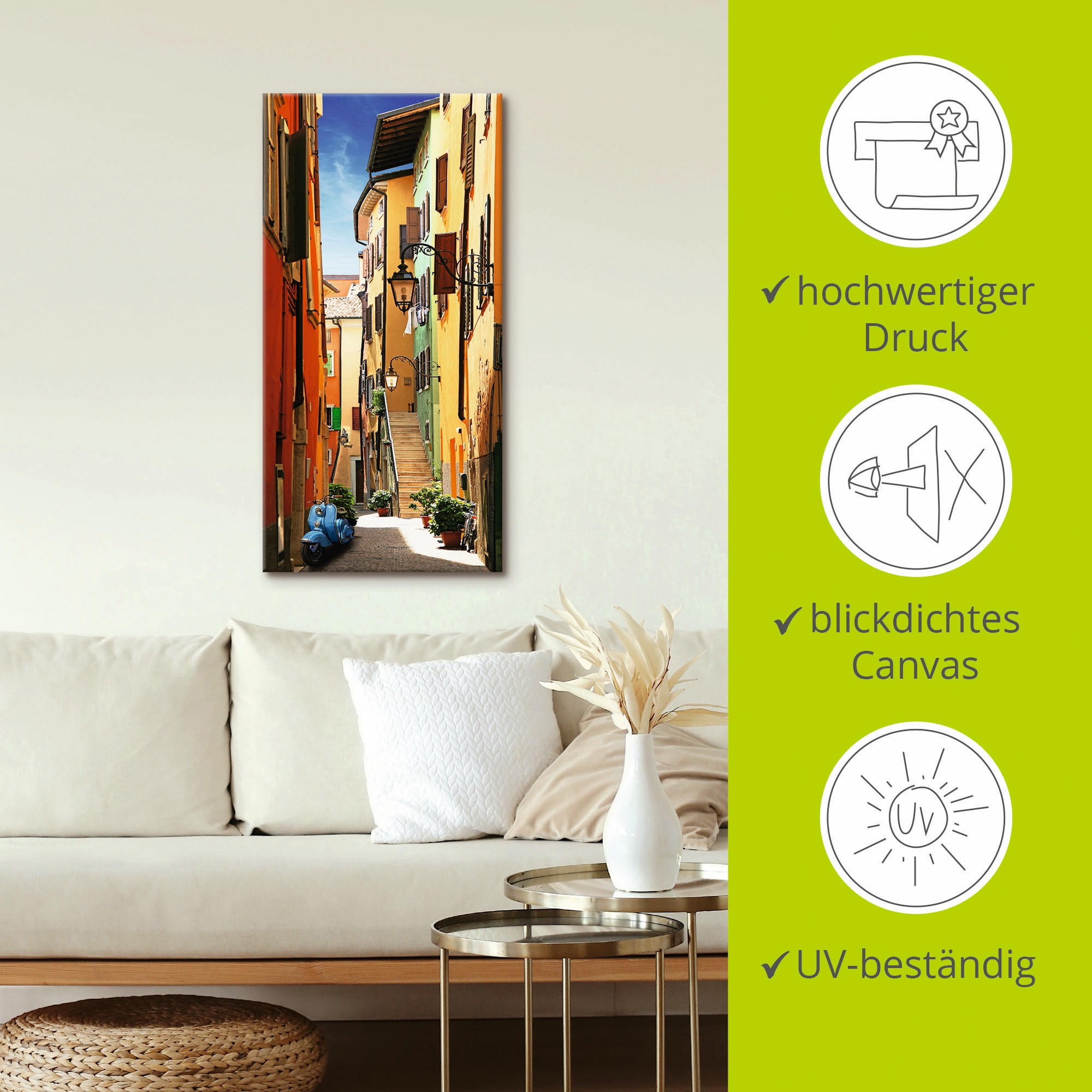 Artland Wandbild »Altstadtgasse Riva del Garda«, Architektonische Elemente, (1 St.), als Leinwandbild, Poster, Wandaufkleber in verschied. Größen