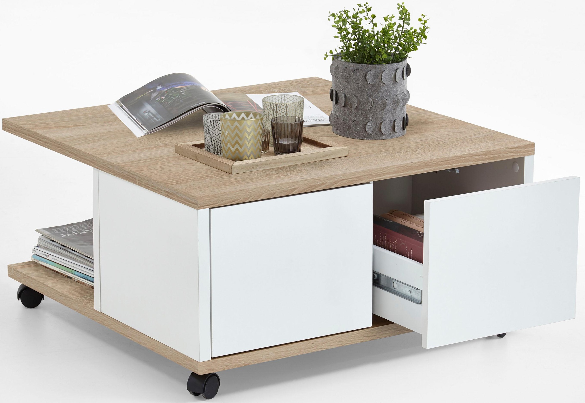 FMD Couchtisch "Twin" Schubladen als Push-to-open, viel Staur., mit Rollen, günstig online kaufen