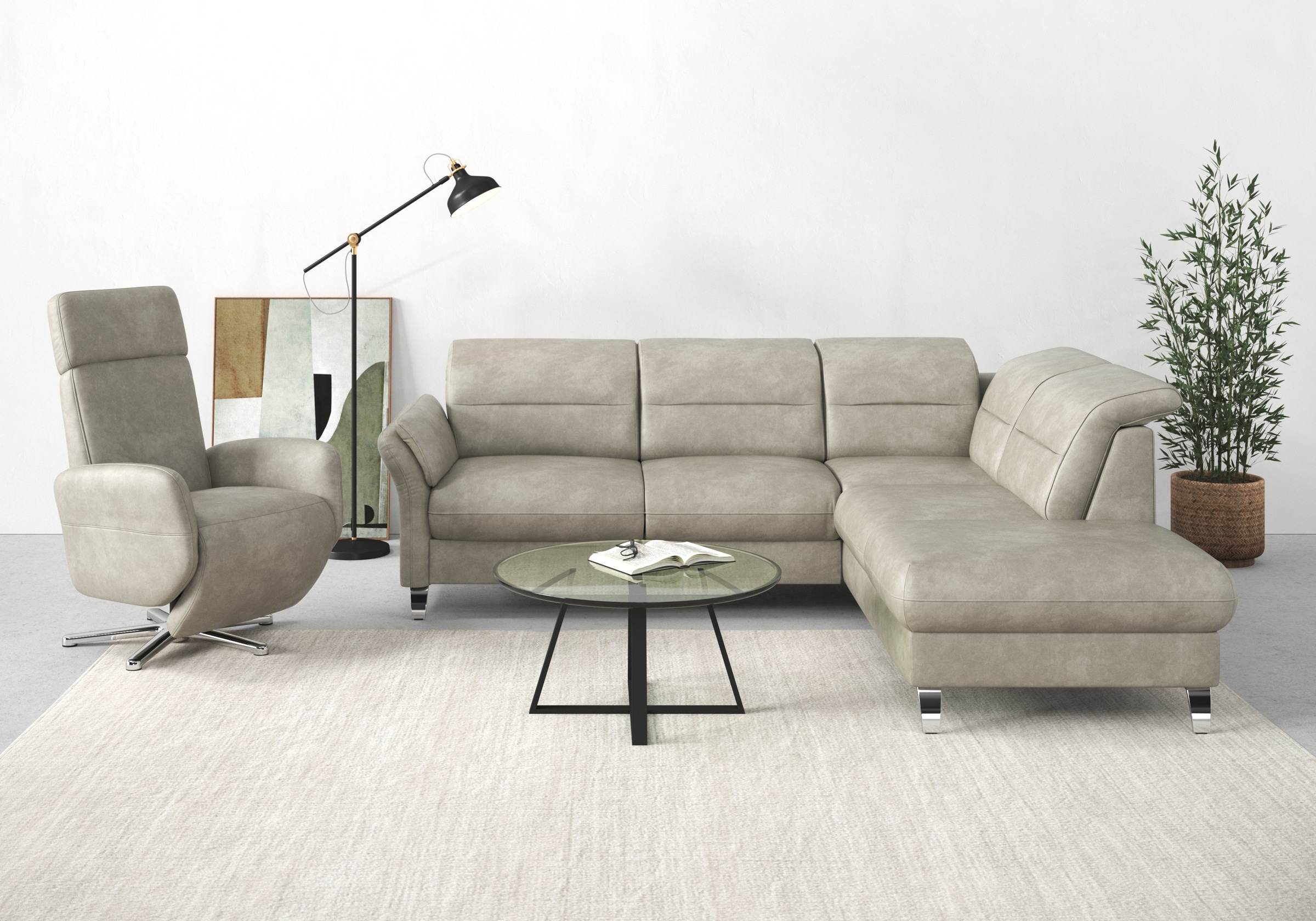 sit&more Ecksofa "Grenoble L-Form mit Federkern" wahlweise mit Schlaffunktion, Bettkasten, Arm- und Kopfteilverstellung