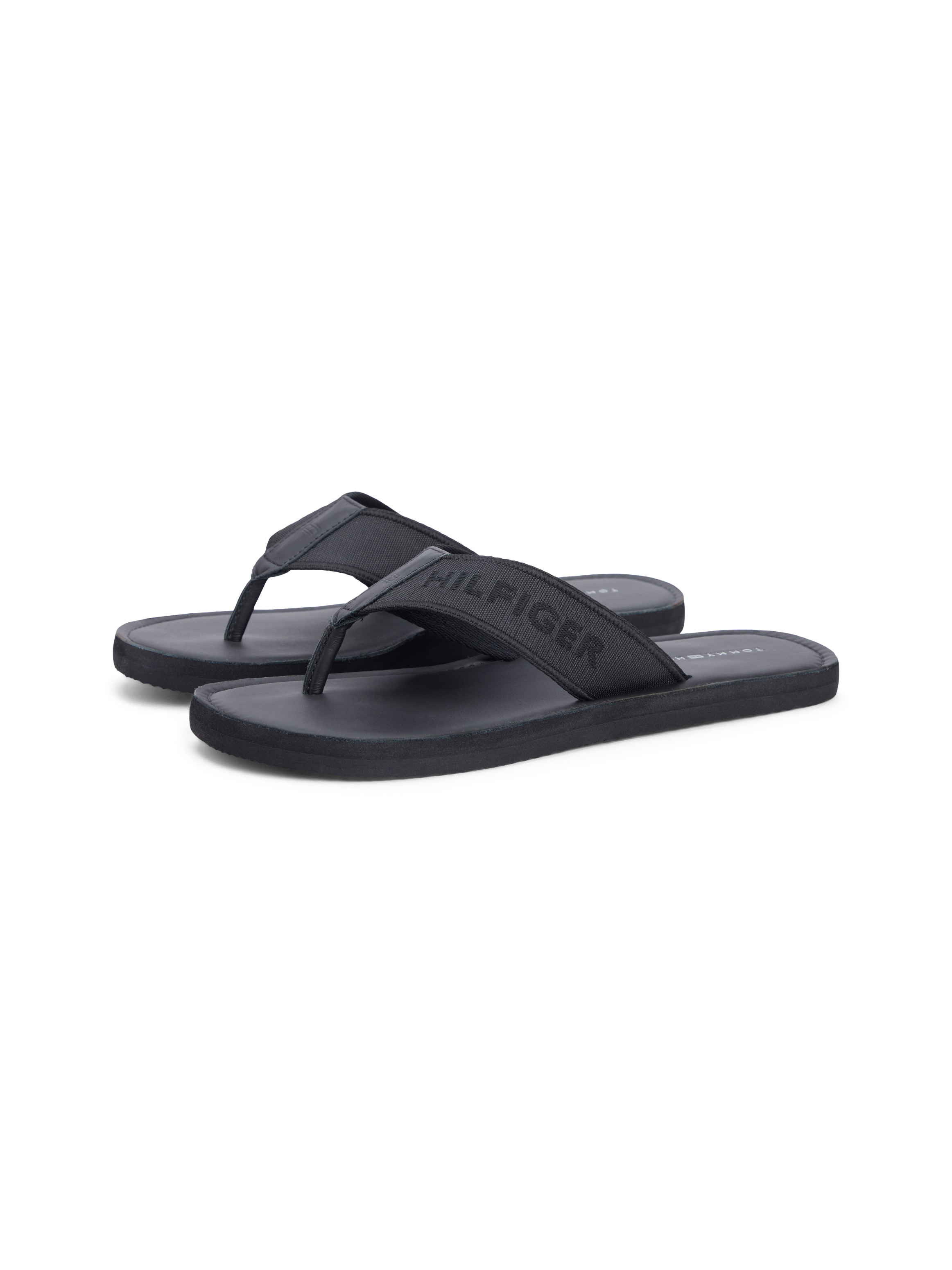 Tommy Hilfiger Zehentrenner "HILFIGER LEATHER BEACH SANDAL" Sommerschuh, Flat mit modischer Logostickerei