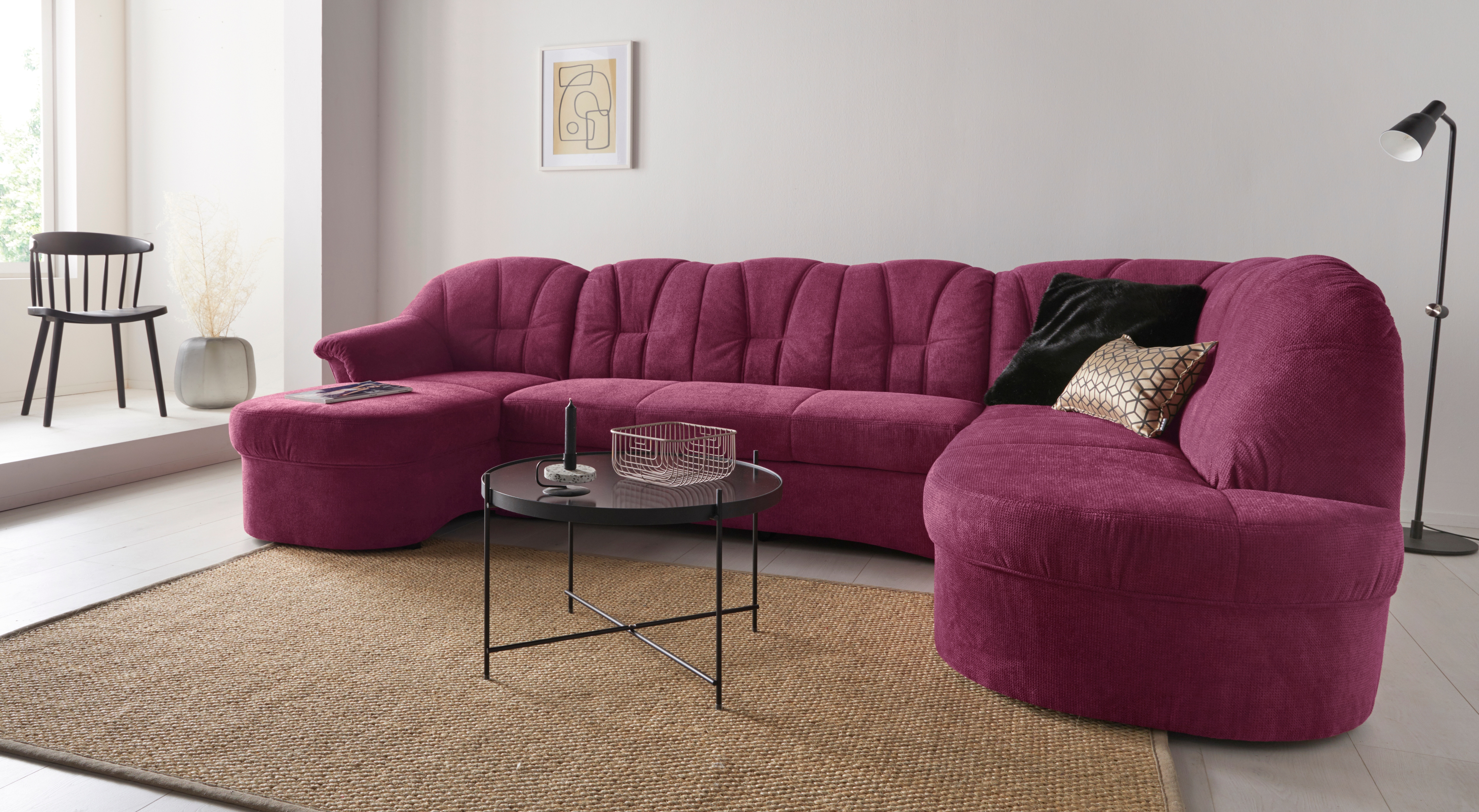 DOMO collection Wohnlandschaft "Papenburg elegand & zeitlos, viel Platz, Breite 297cm, U-Form" in großer Farbvielfalt, wahlweise Bettfunktion, frei im Raum stellbar