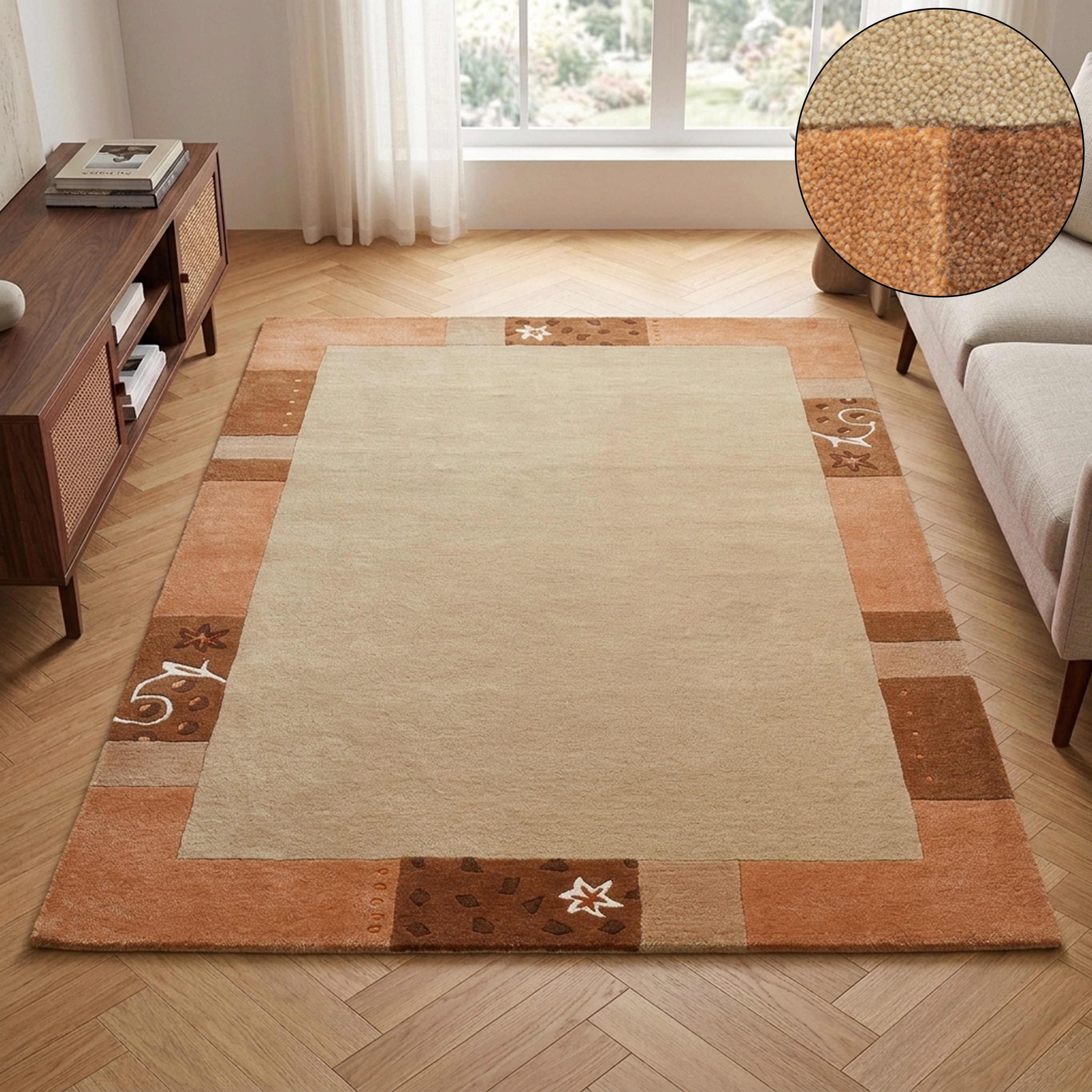 THEKO Wollteppich "Royal Ganges" rechteckig 13 mm Höhe 95% Wolle, mit Bordüre, ideal im Wohnzimmer & Schlafzimmer