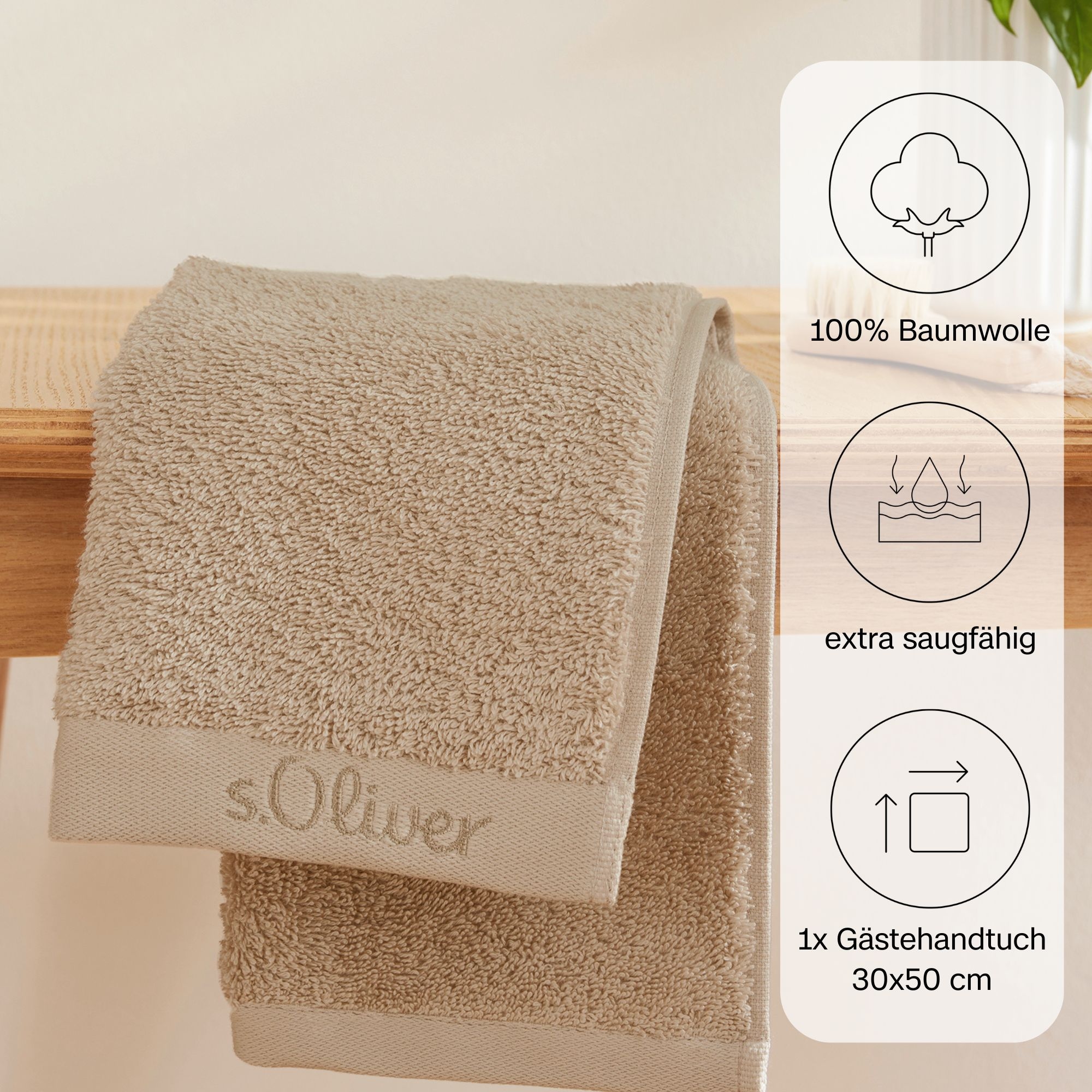 s.Oliver Gästehandtuch »s.Oliver, Premium Qualität, 600 gr/m², auch als Sets erhältlich«, (1 St., Gästehandtuch 30 x 50 cm), große Farbauswahl, auch als Duschtuch, Waschhandschuh, Handtuch