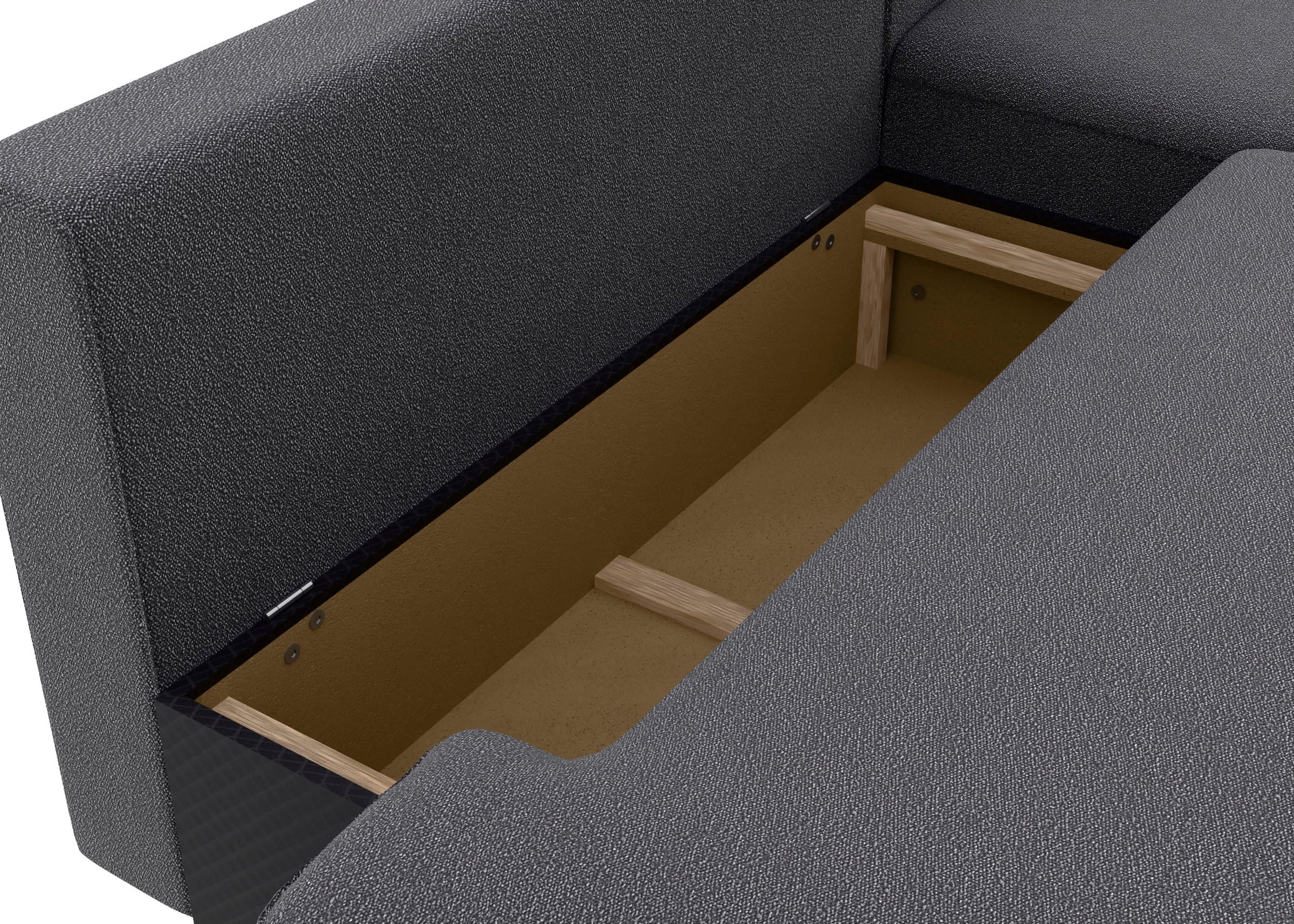 TRENDMANUFAKTUR Ecksofa »Fordon II, Schlafsofa mit Bettkasten, Couch in L-Form, Breite 250 cm«, in Struktur fein LEO, haustierfreundlich, anthrazit, Armlehne rechts