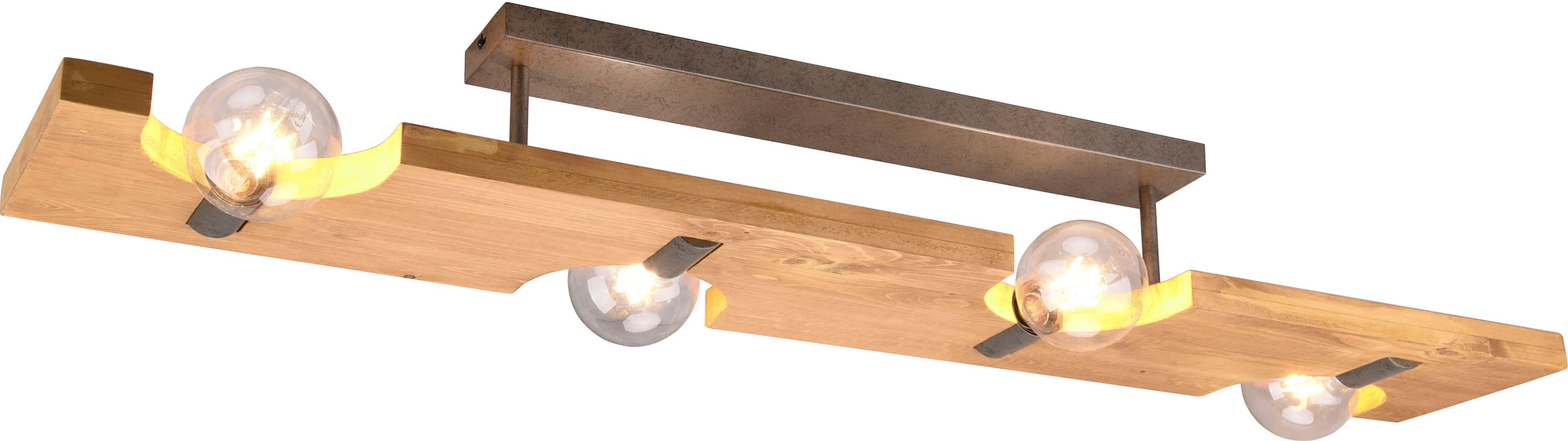 TRIO Leuchten Deckenleuchte »Tailor«, 4 flammig-flammig, Deckenlampe  Naturholz, 115 x 20 cm, exkl 4xE27 max 10W, Nickel-Optik | BAUR