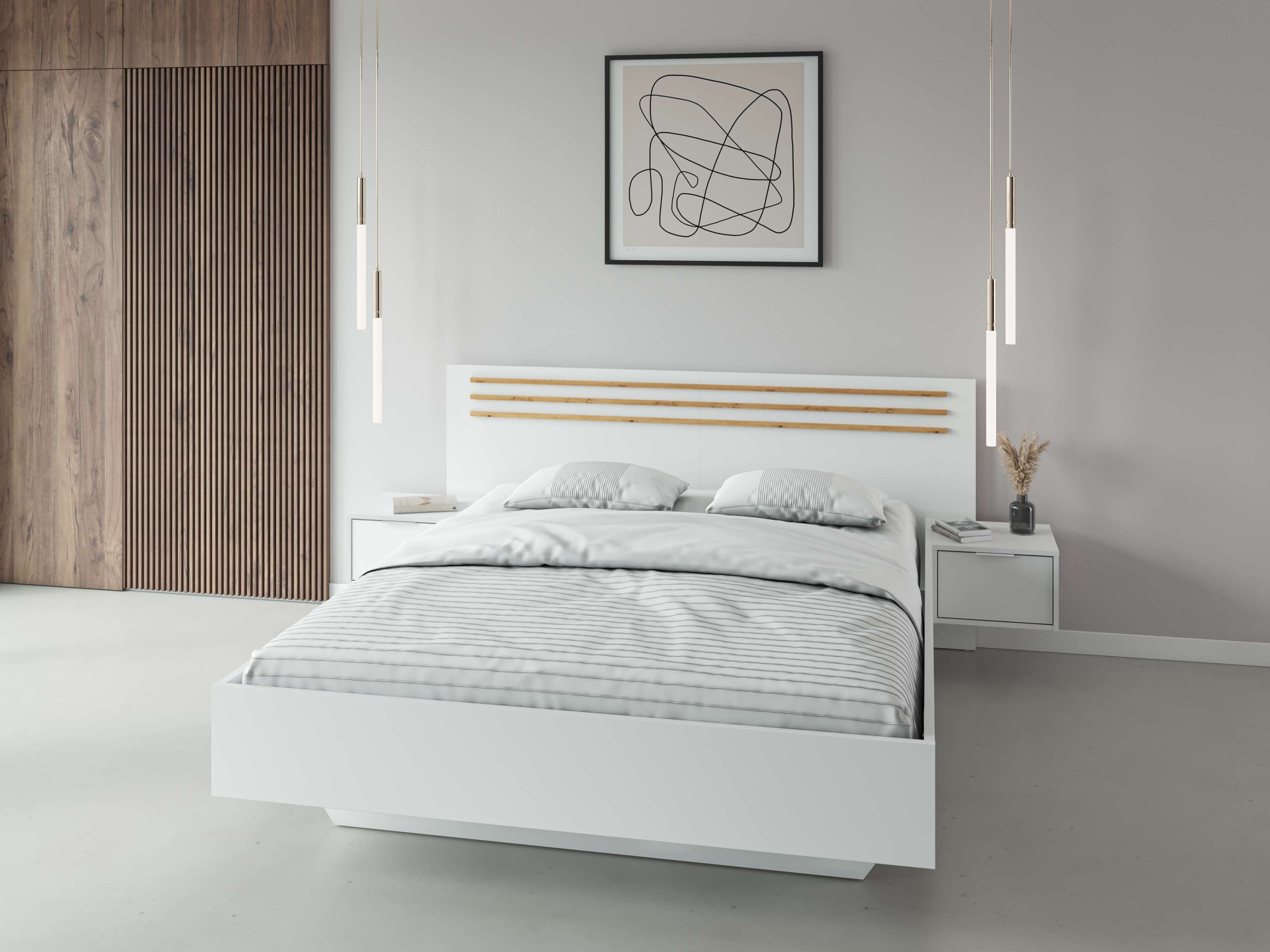 OTTO home "Bettgestell Caleera mit zwei Nachttischen (Schlaffläche 180x200 cm)" Set, Bettgestell, mit Schubladen, BxTxH 265x204x96 cm
