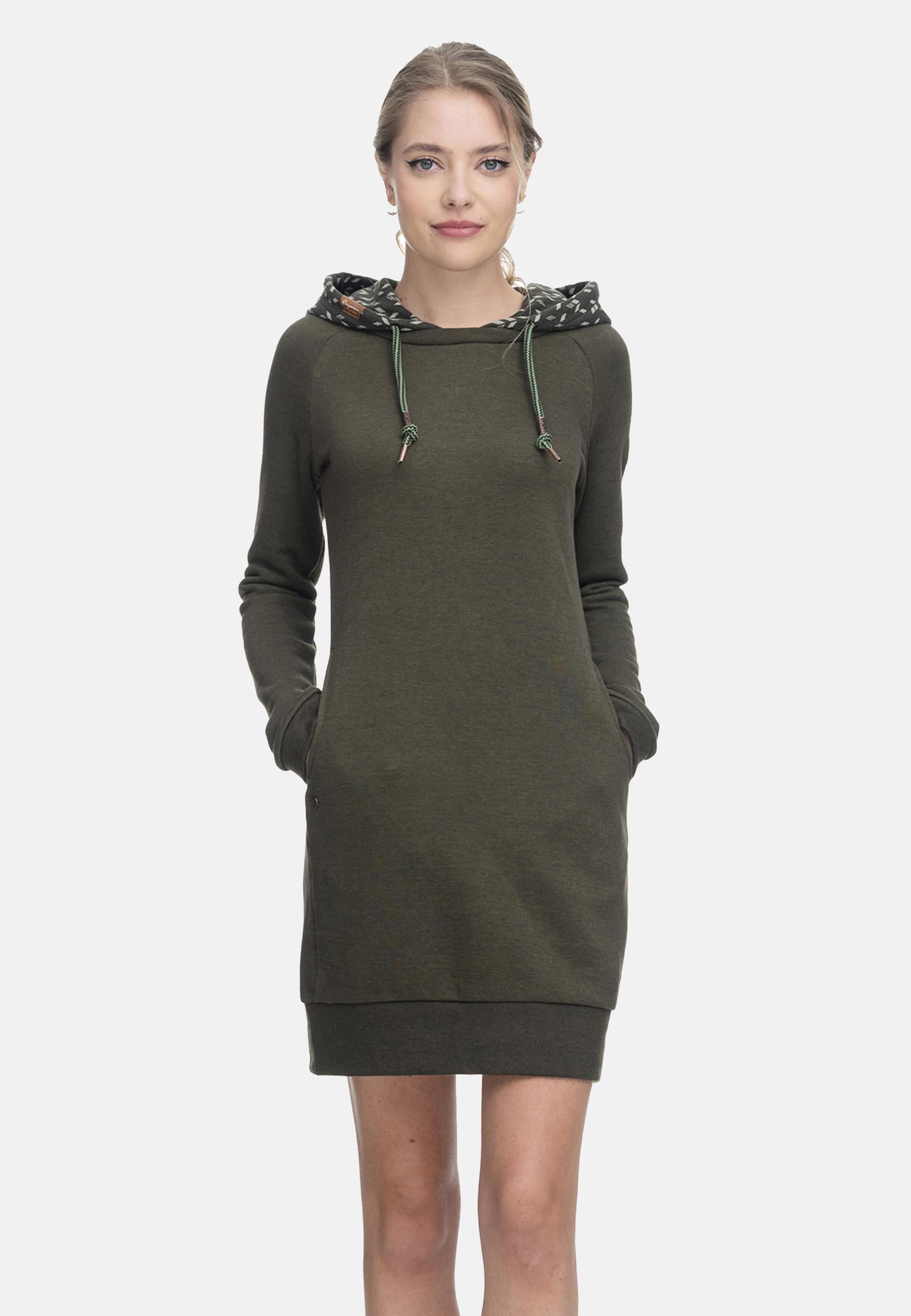 Ragwear Druckkleid »Bess«, Langärmliges Baumwoll Kleid mit Printmuster- Kapuze kaufen | BAUR