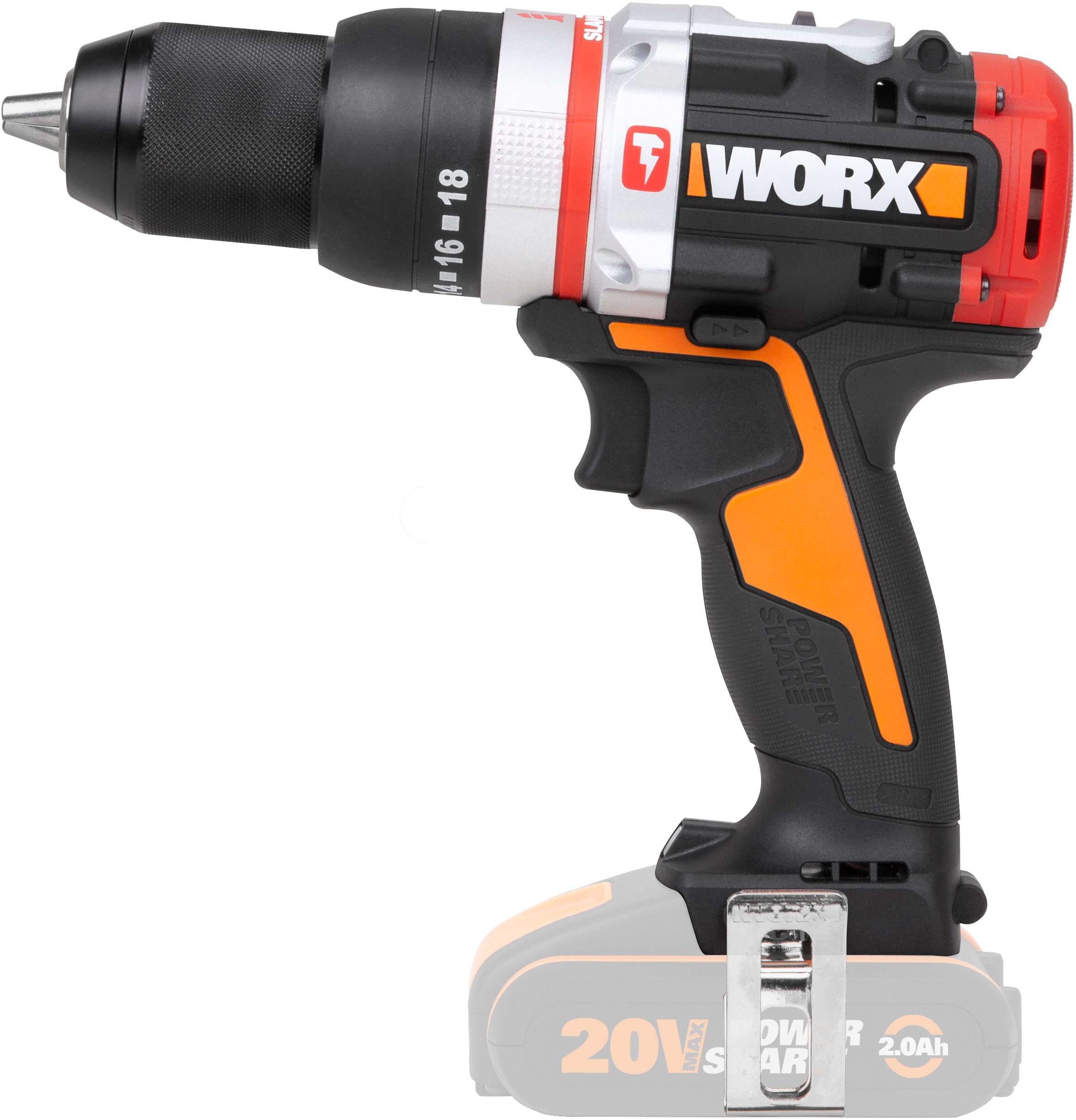 Worx Akku-Schlagbohrmaschine "WX354.9", bürstenloser Motor, 18+1+1 Drehmoment, 60Nm, ohne Akku & Ladegerät