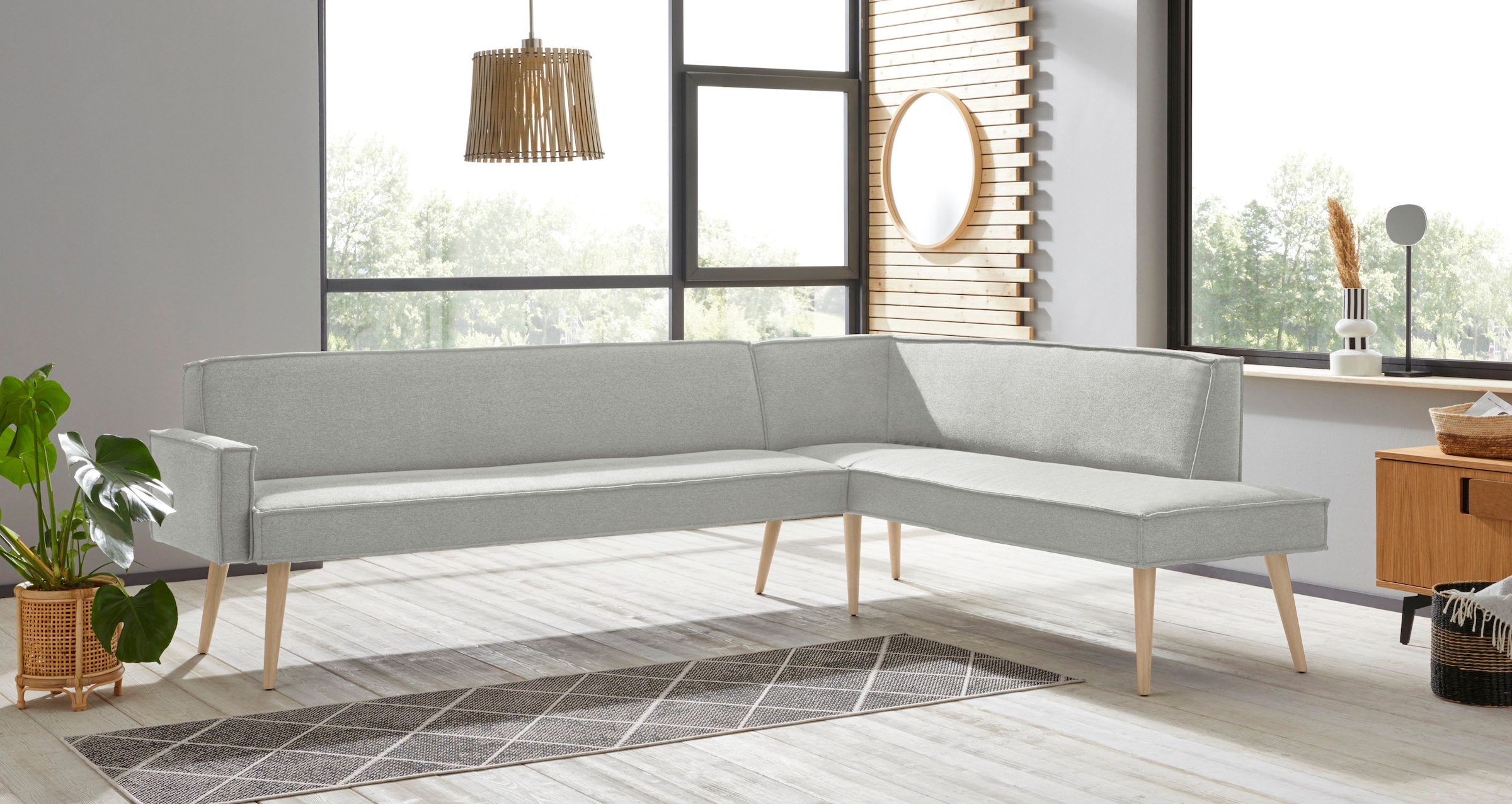 exxpo - sofa fashion Eckbank "Lungo, moderne Kedernaht, bequem und elegant, hoher Holzfuß", hochwertige Detailverarbeitu