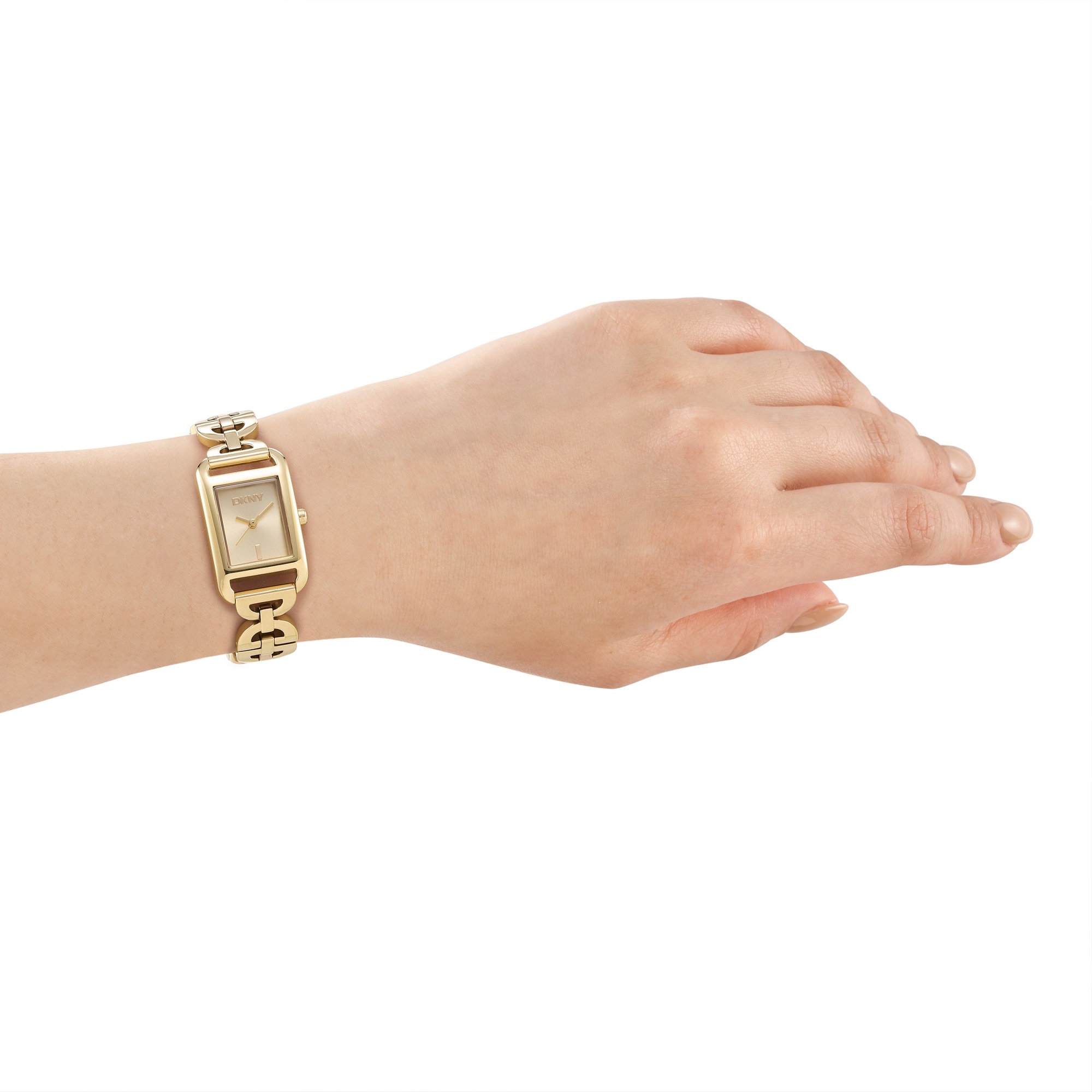 DKNY Quarzuhr »Open Link square Watch« Armbanduhr, Damenuhr, Edelstahlarmband, analog