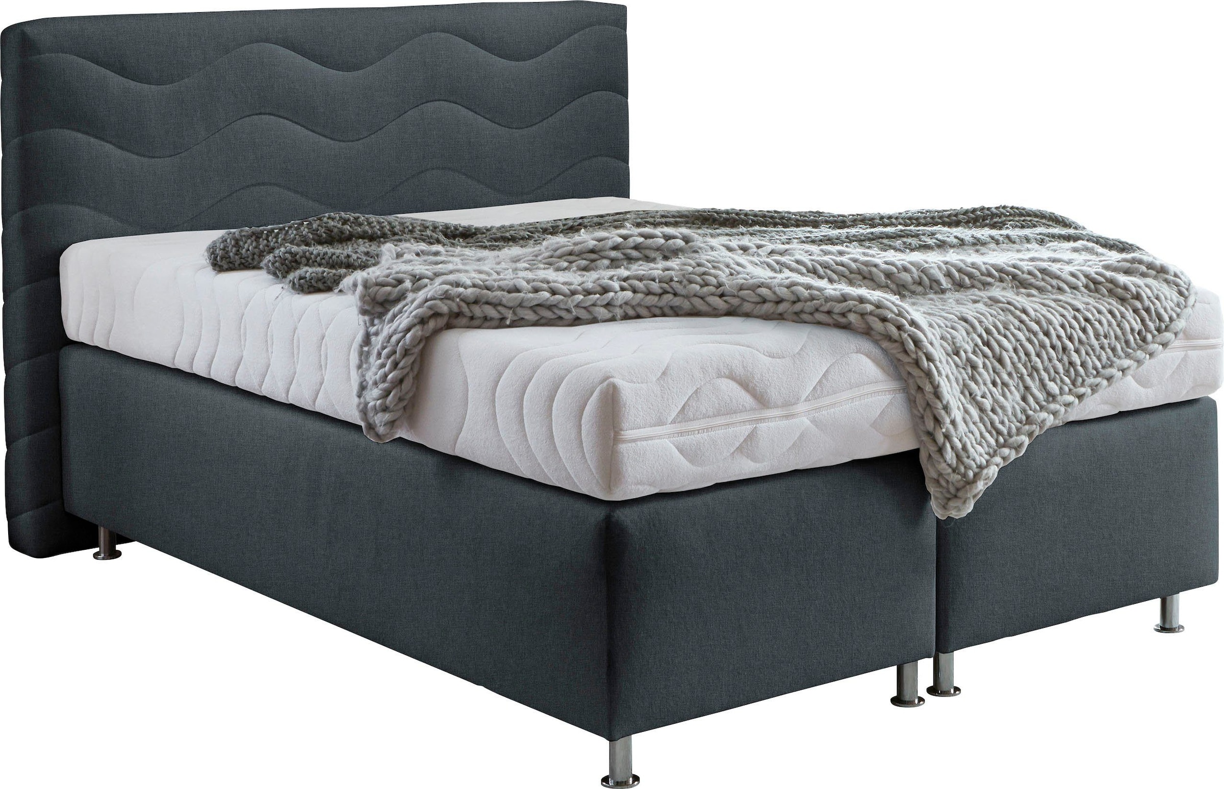 Boxspringbett "Sigma", grau (charcoal), B:155cm L:210cm, Bezug Bett: Microvelours (100% Polyester) oder Feinstruktur (100% Polyester);Bezug Bonnell-Federkernmatratze: 100% Polyester;Bezug Kaltschaummatratze: 100% Polyester;Bezug Tonnentaschenfederkernmatr