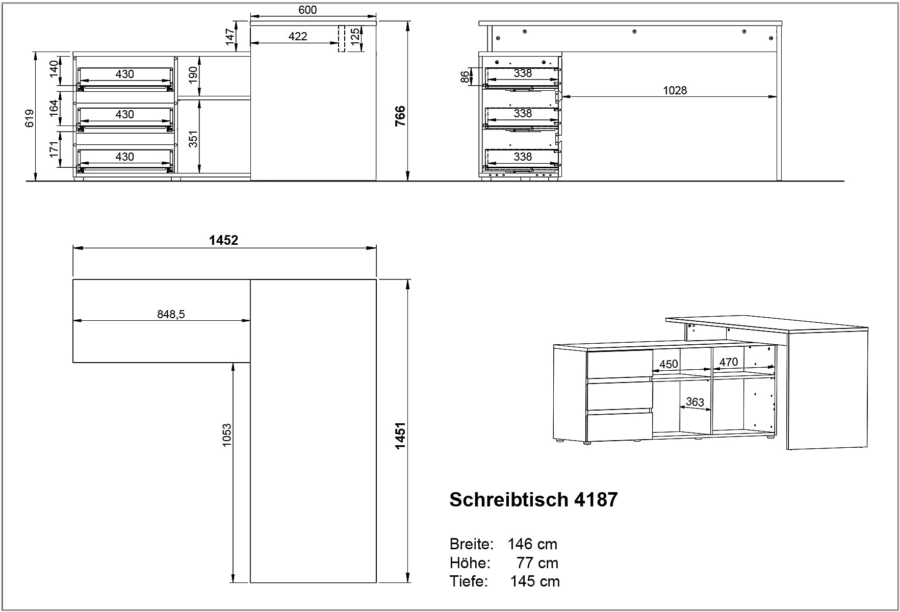 GERMANIA Eckschreibtisch »Lissabon« Winkelschreibtisch mit integriertem Sideboard