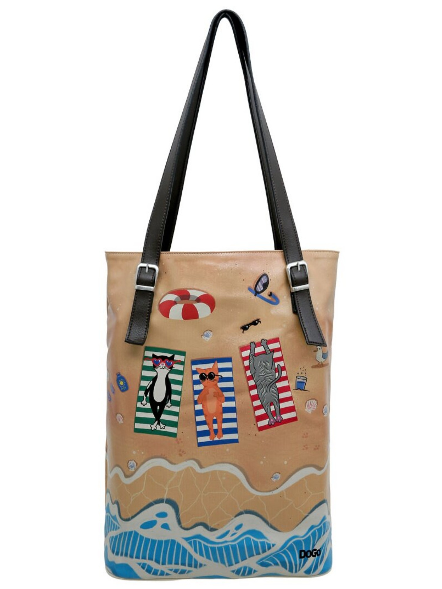 DOGO Umhängetasche "Damen Tall Bag Cats On The Beach Vegan Damen Handtasche günstig online kaufen