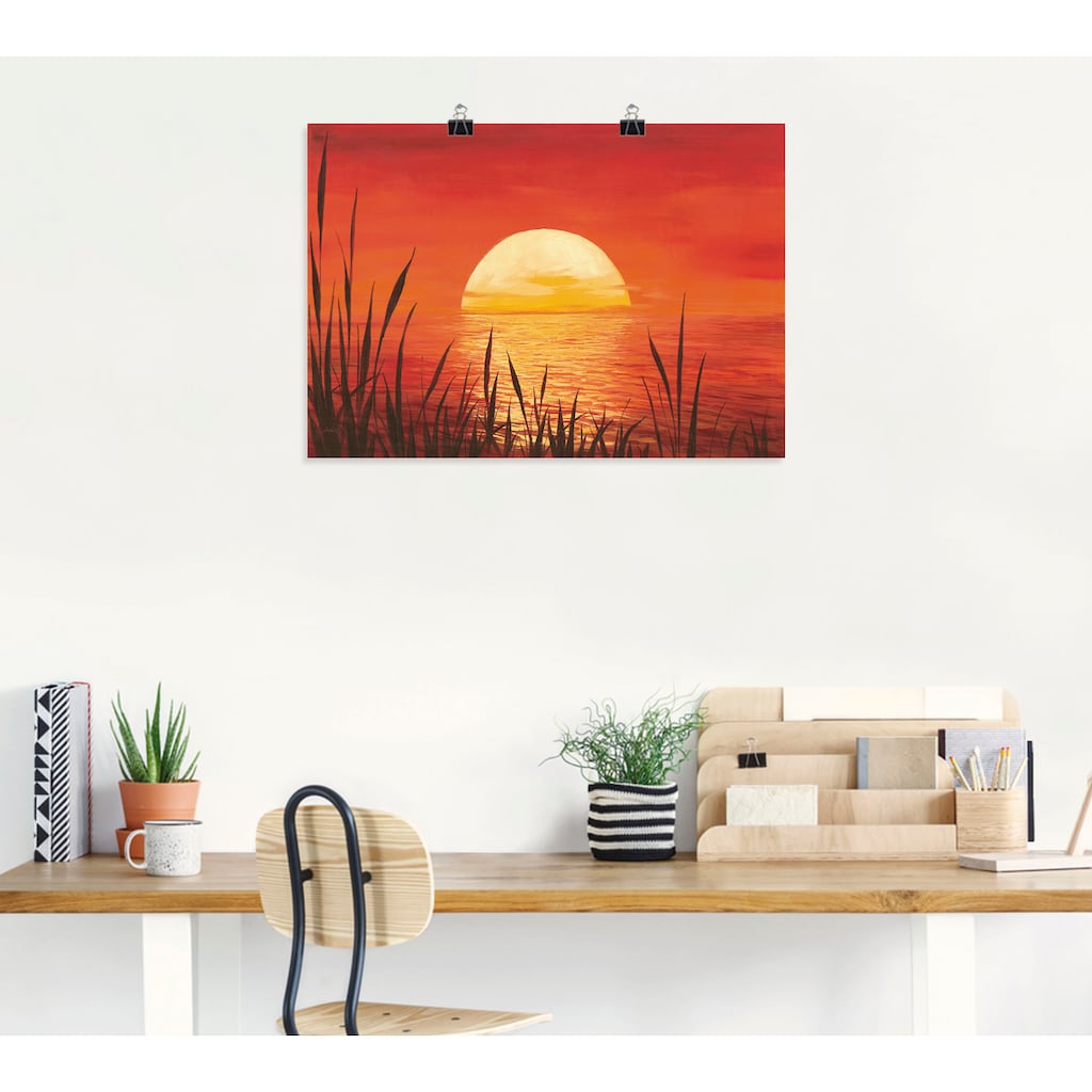 Artland Wandbild »Roter Sonnenuntergang am Ozean«, Bilder vom Sonnenuntergang & -aufgang (1 Stück), in vielen Größen & Produktarten - Alubild / Outdoorbild, Leinwandbild, Poster, Wandaufkleber / Wandtattoo auch für Badezimmer geeignet