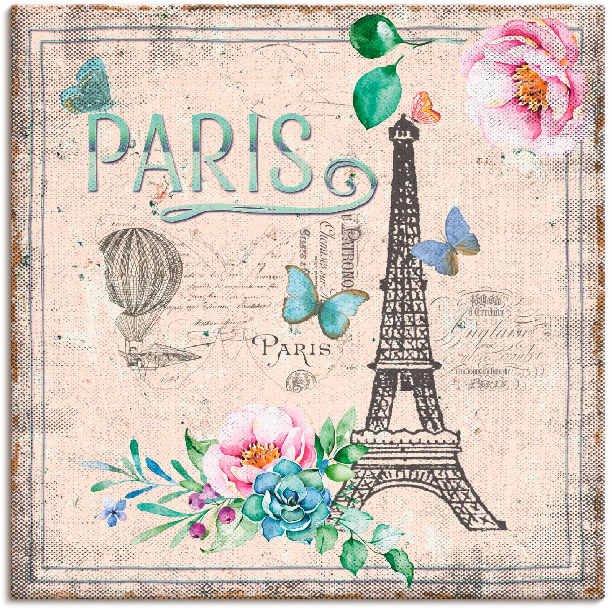 Artland Leinwandbild "Paris - meine Liebe" Gebäude 1 Stk. tlg. auf Holzrahmen gespannt