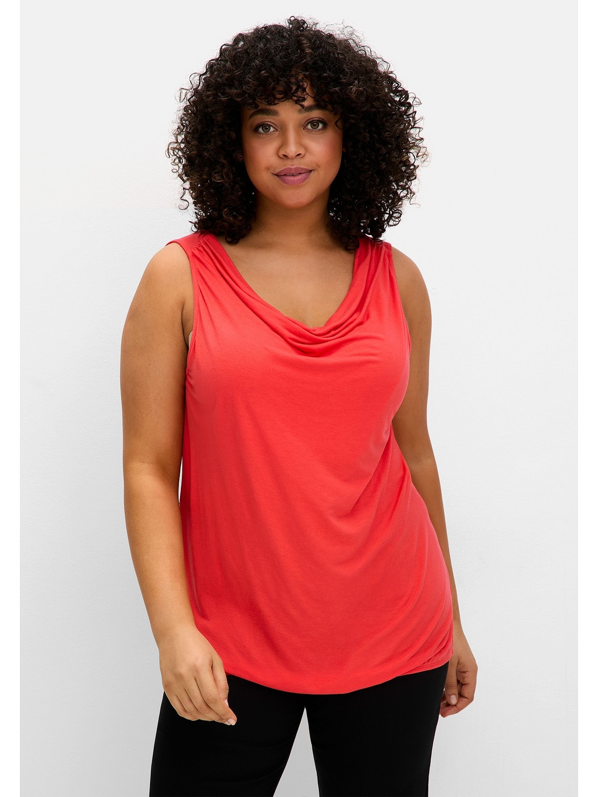 Sheego Tanktop "Große Größen", mit Wasserfallkragen und Gummibund günstig online kaufen