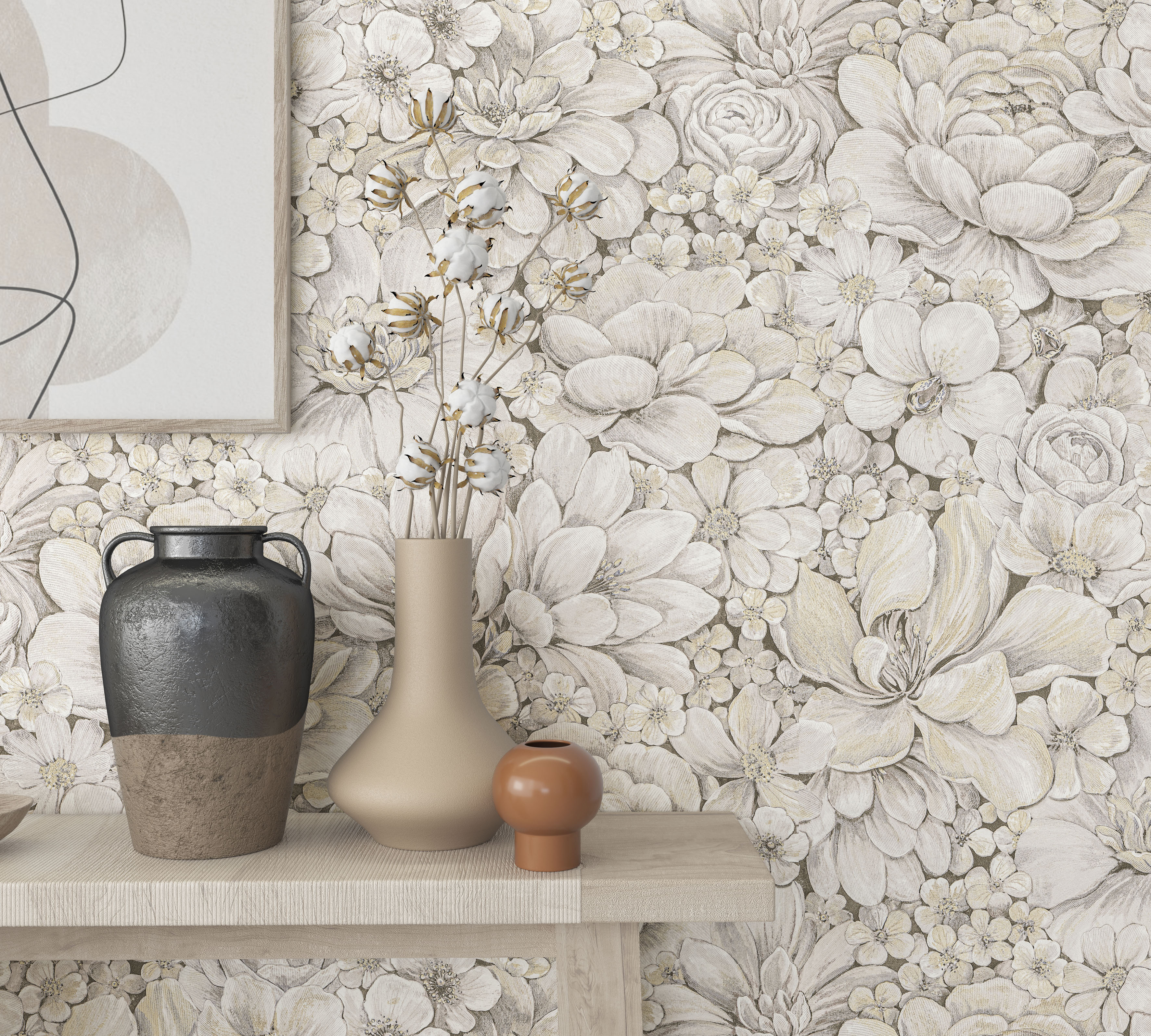 Marburg Vliestapete "Flower" matt geprägt Blattmotiv moderne Tapete für Wohnzimmer Schlafzimmer Küche