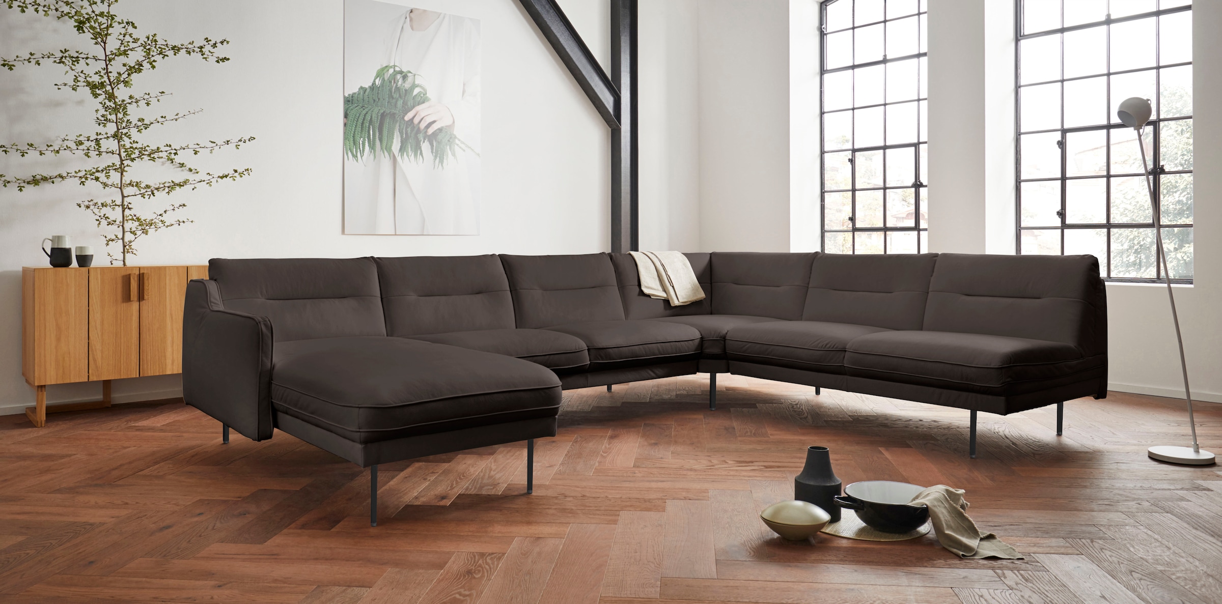 Home affaire Wohnlandschaft "Nordfyn U-Form" edles Design in 3 Bezugsqualit günstig online kaufen