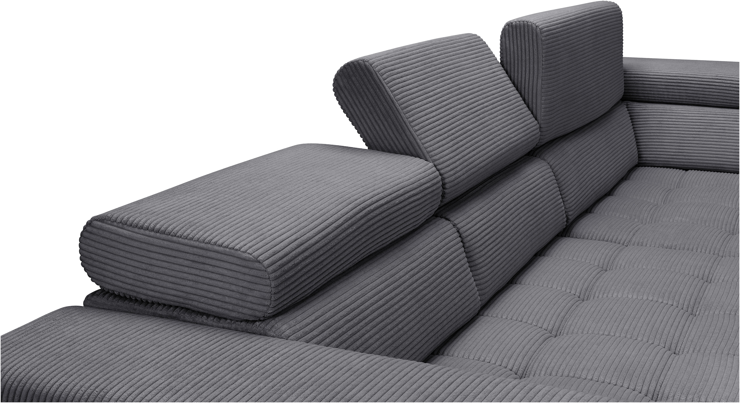 exxpo - sofa fashion Ecksofa »Elianos, hoher Sitzkomfort, aufwendige Kreuzsteppung im Sitz, L-Form«, Kopfteile & Sitztiefe verstellbar, ohne Bettfunktion, Cord, antrazit