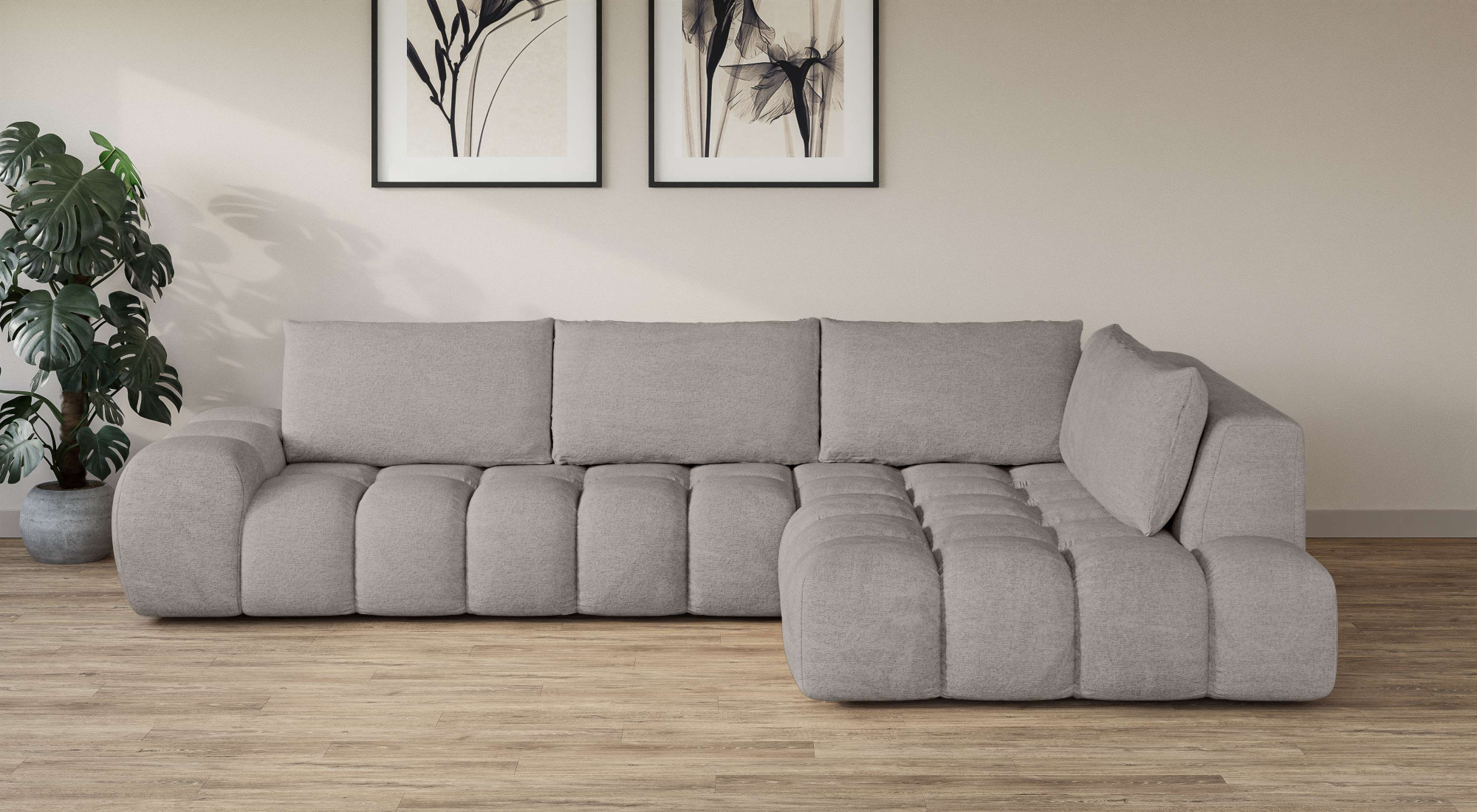 OTTO home Ecksofa "AZITA L-Form, XL 296 cm - Designsofa in Bubble-Optik" lose Rückenkissen, traumhafte Steppung