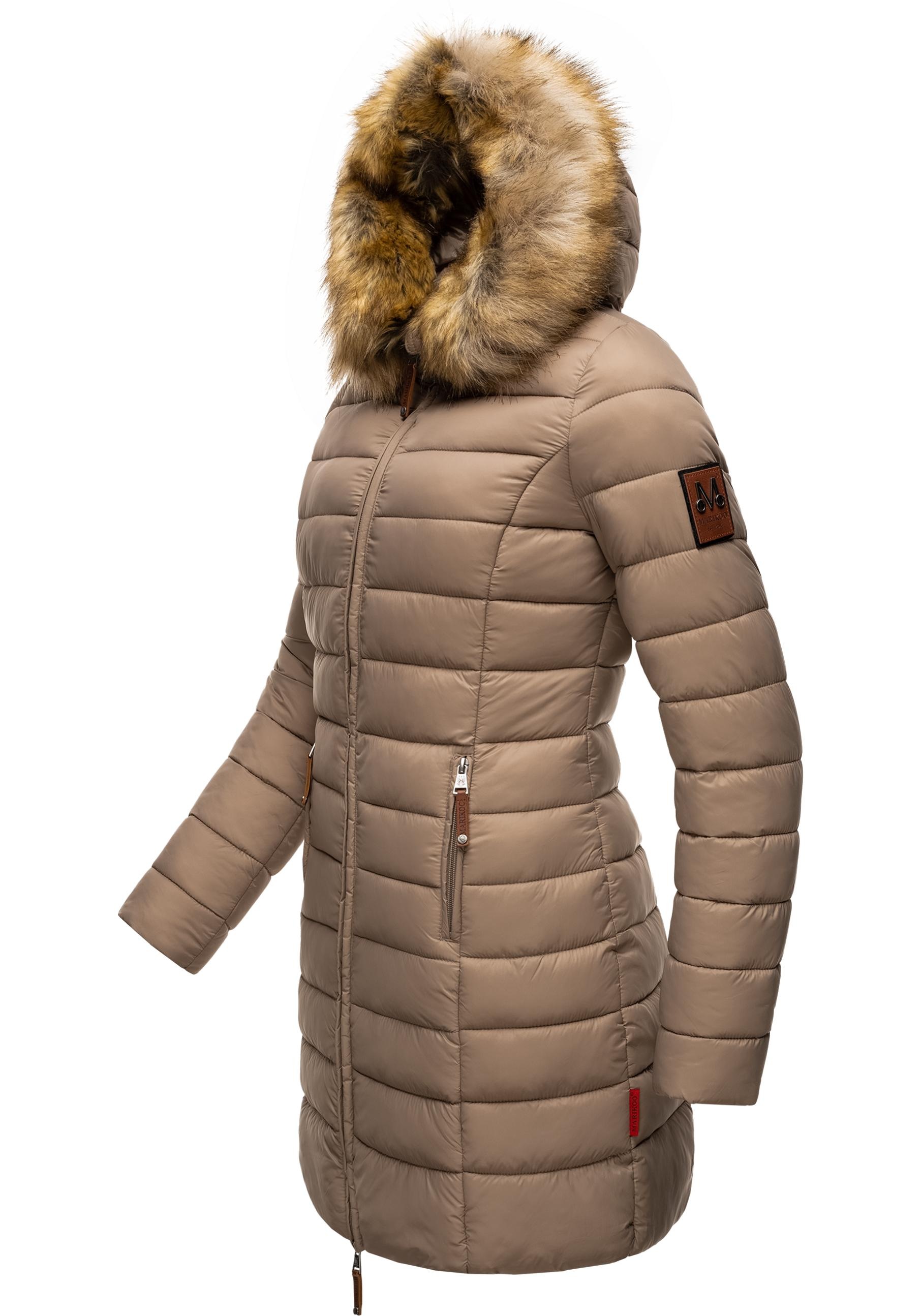 Marikoo Steppmantel »Rose-Stepp«, zeitloser Winterparka mit großer Kunstfellkapuze