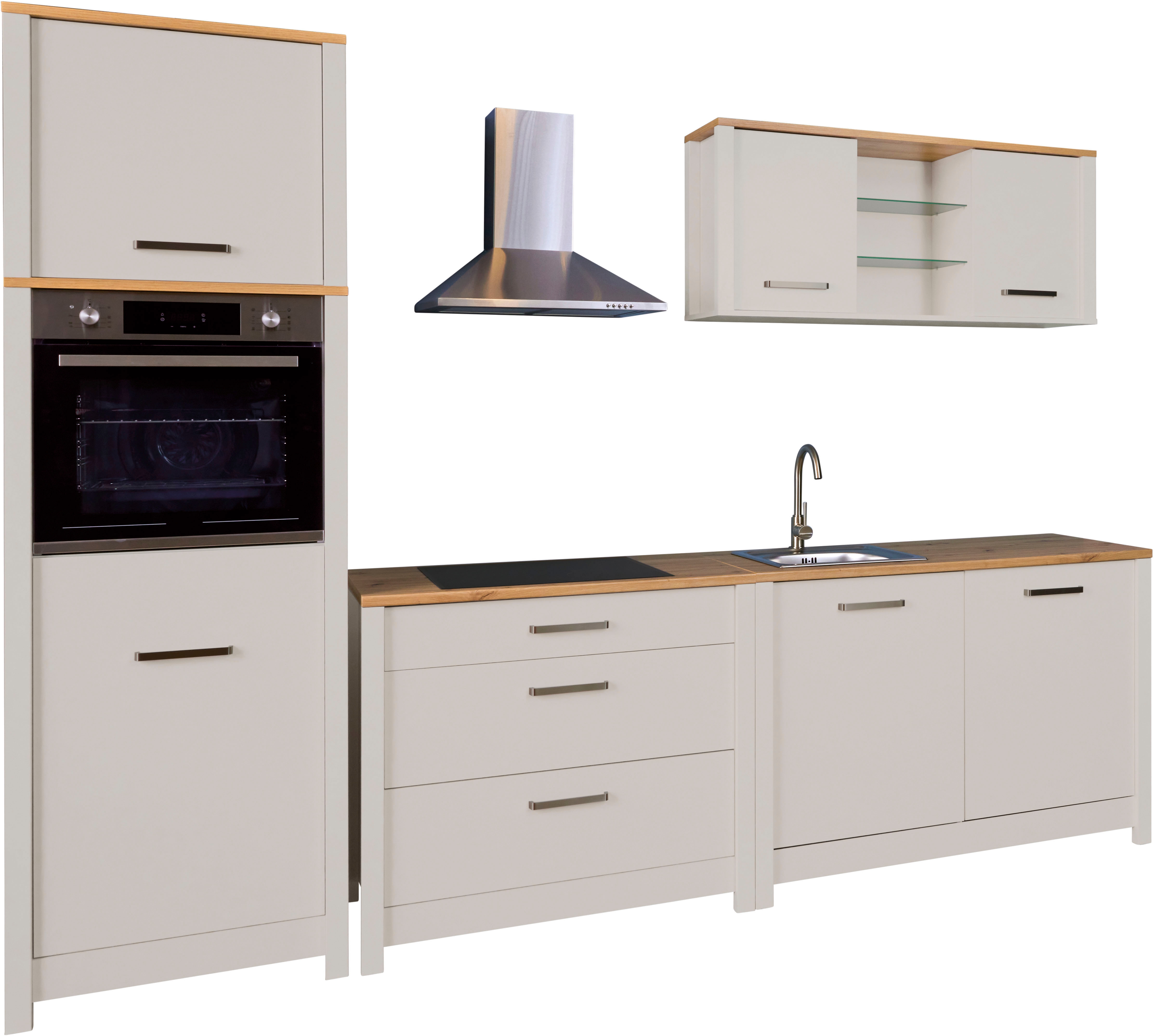 Inter Link Küchenzeile "Pienza, Einbauküche, Küchenblock, Küchenmodul, Kompaktküche" Ohne E-Geräte für Spülmaschine Kochfeld Backofen Kühlschrank B: 300 cm
