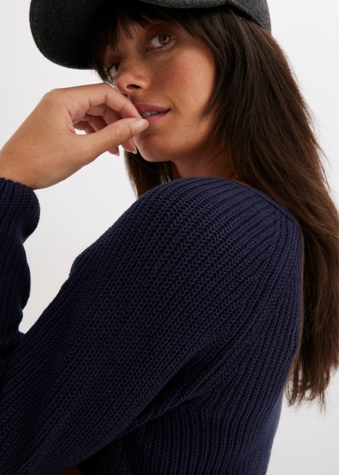 bonprix Strickpullover »Gerippter Pullover aus reiner Baumwolle« aus reiner Baumwolle