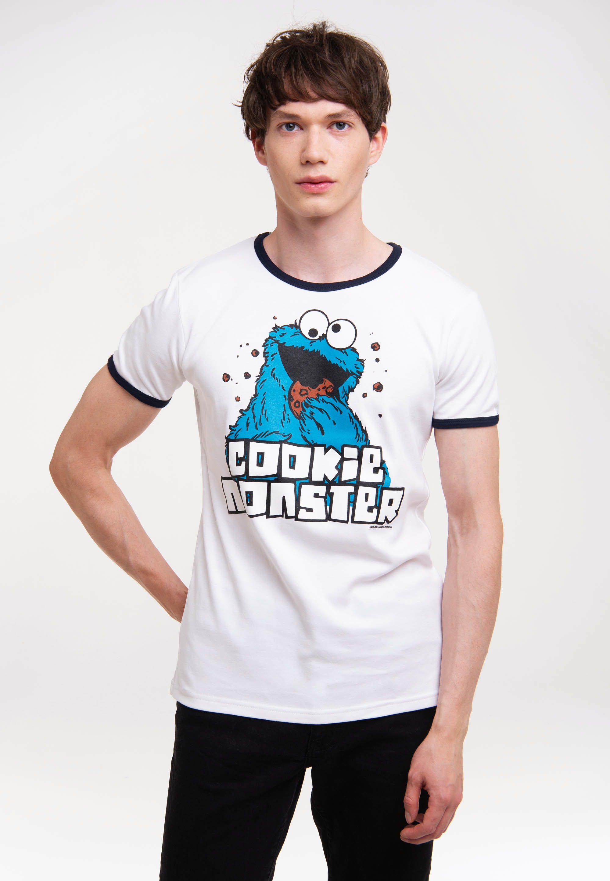 abgesetzten Bündchen mit für »Cookie BAUR ▷ | Monster«, LOGOSHIRT T-Shirt farblich